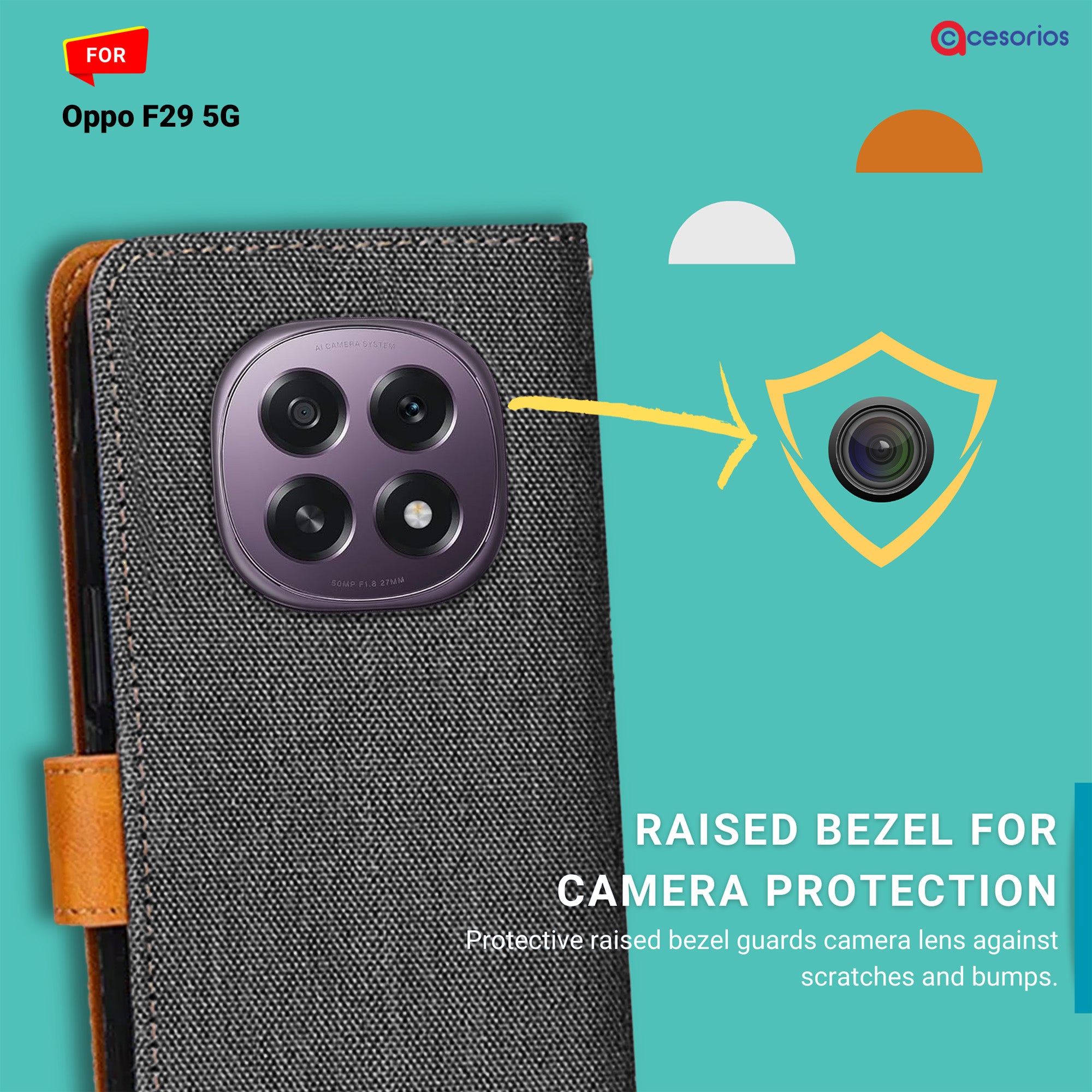 Accesorios Oppo F29 5G denim flip cover – Grey – Image 2 #color_grey