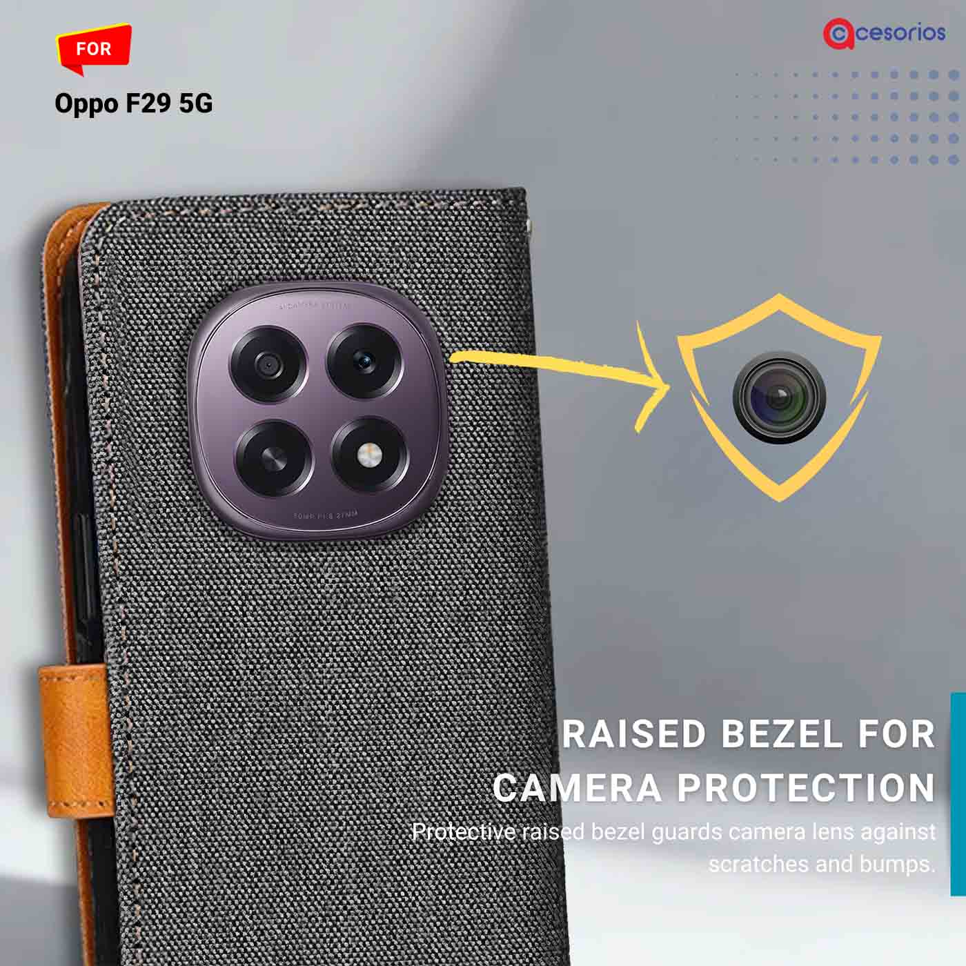Denim vegan leather back panel — Oppo F29 5G in Graphite Grey mobile case