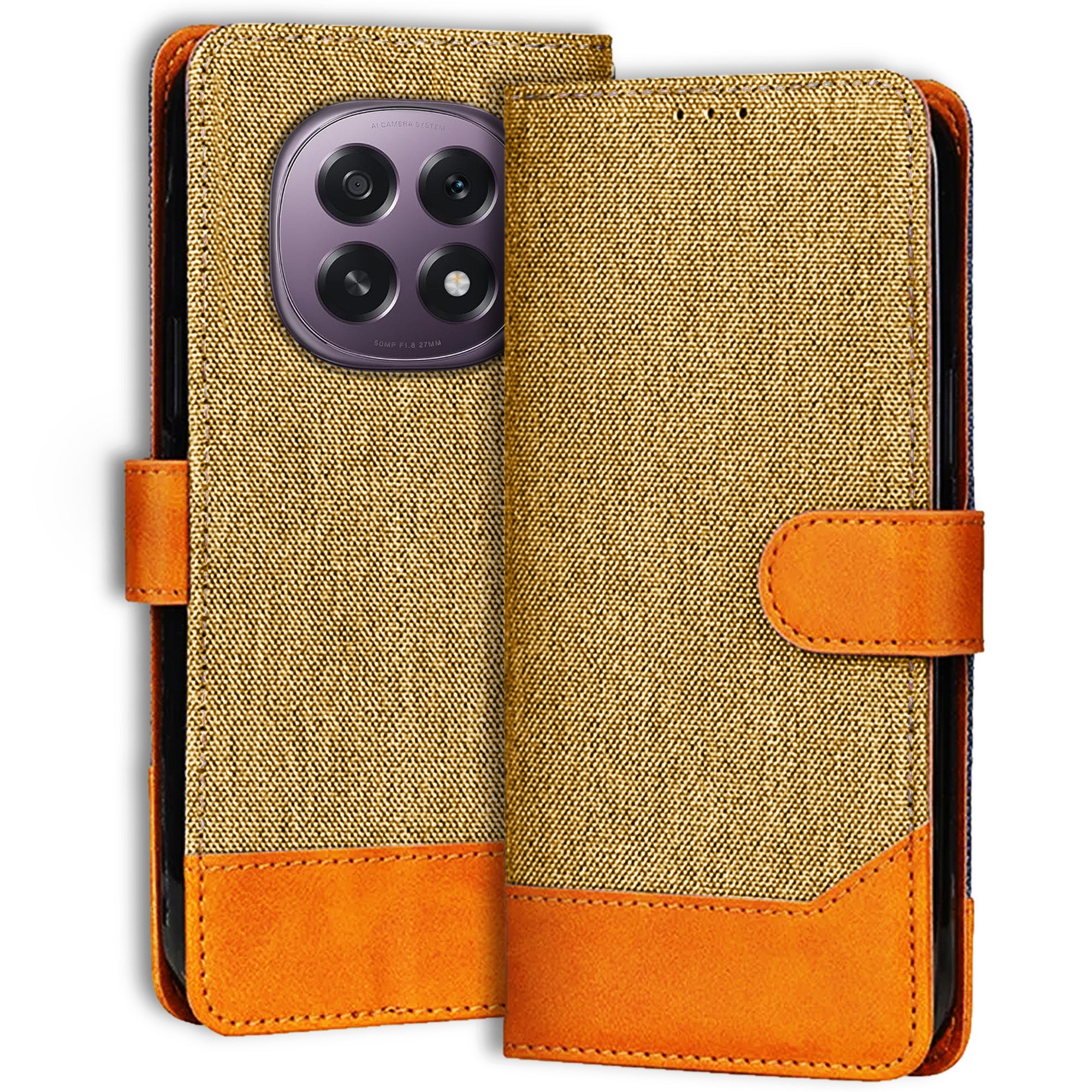 Accesorios Oppo F29 5G denim flip cover – Light Brown – Image 1 #color_light brown