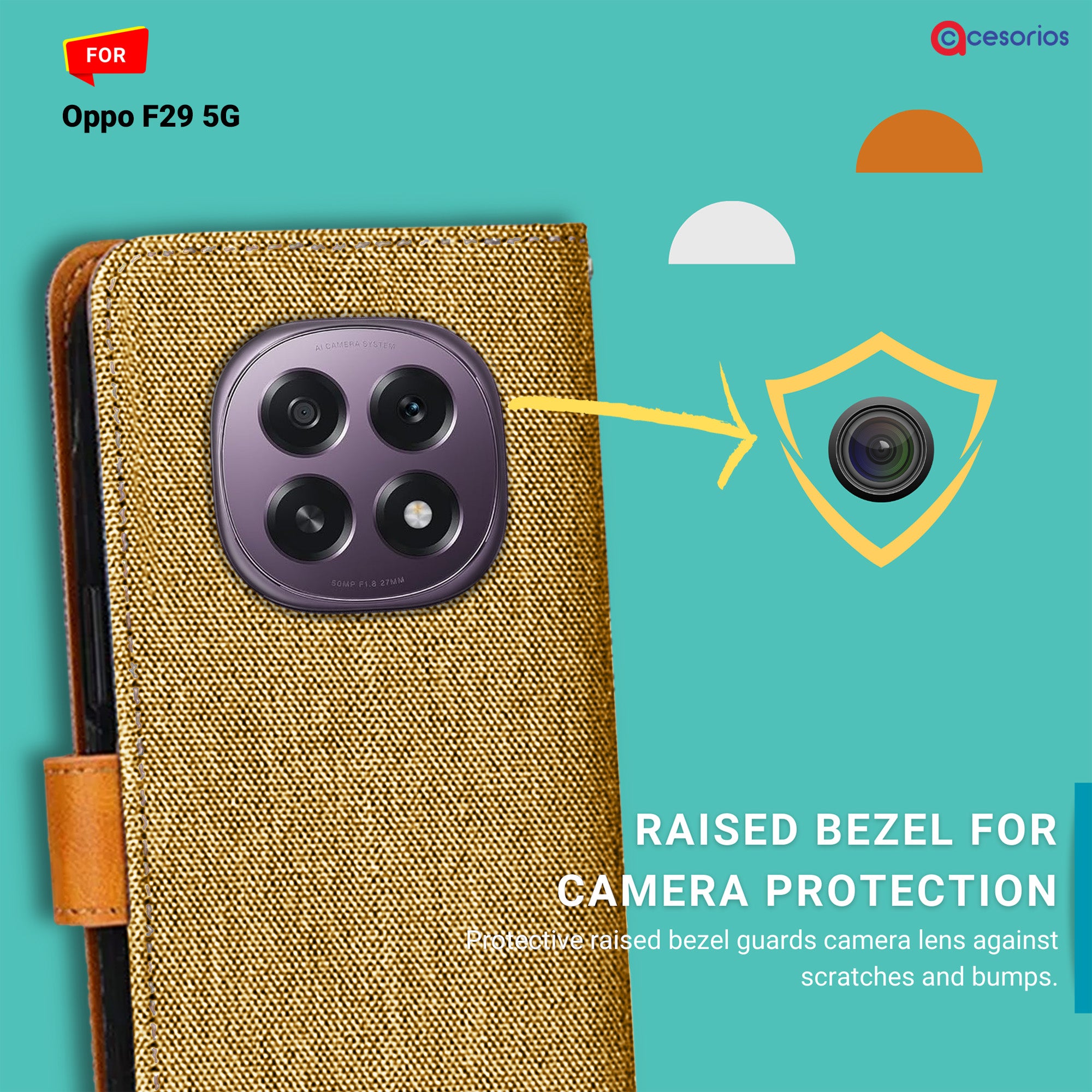 Accesorios Oppo F29 5G denim flip cover – Light Brown – Image 2 #color_light brown