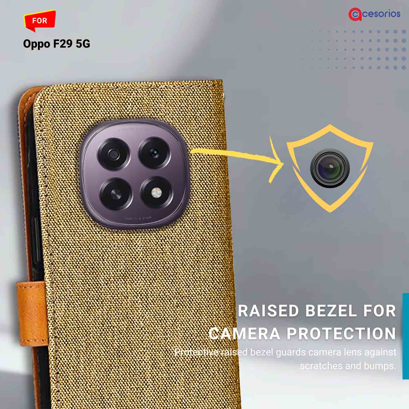 Denim & Leather back panel — Oppo F29 5G in Light Brown mobile case