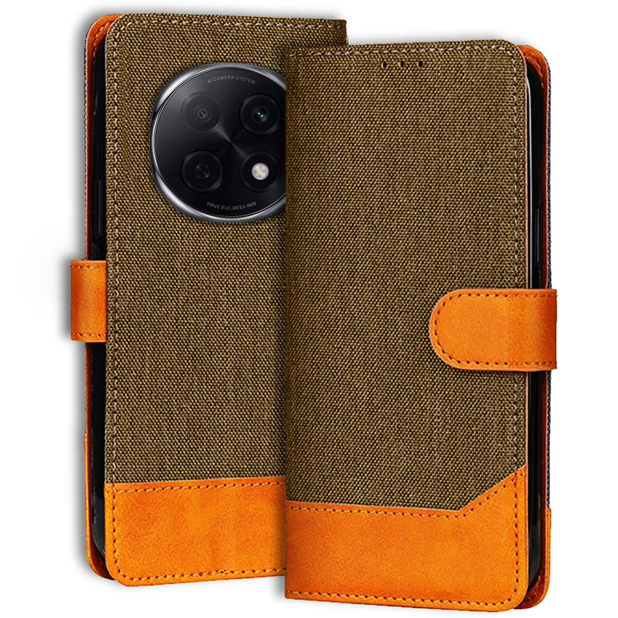 Accesorios Oppo F29 Pro 5G denim flip cover – Dark Brown – Image 1 #color_dark brown
