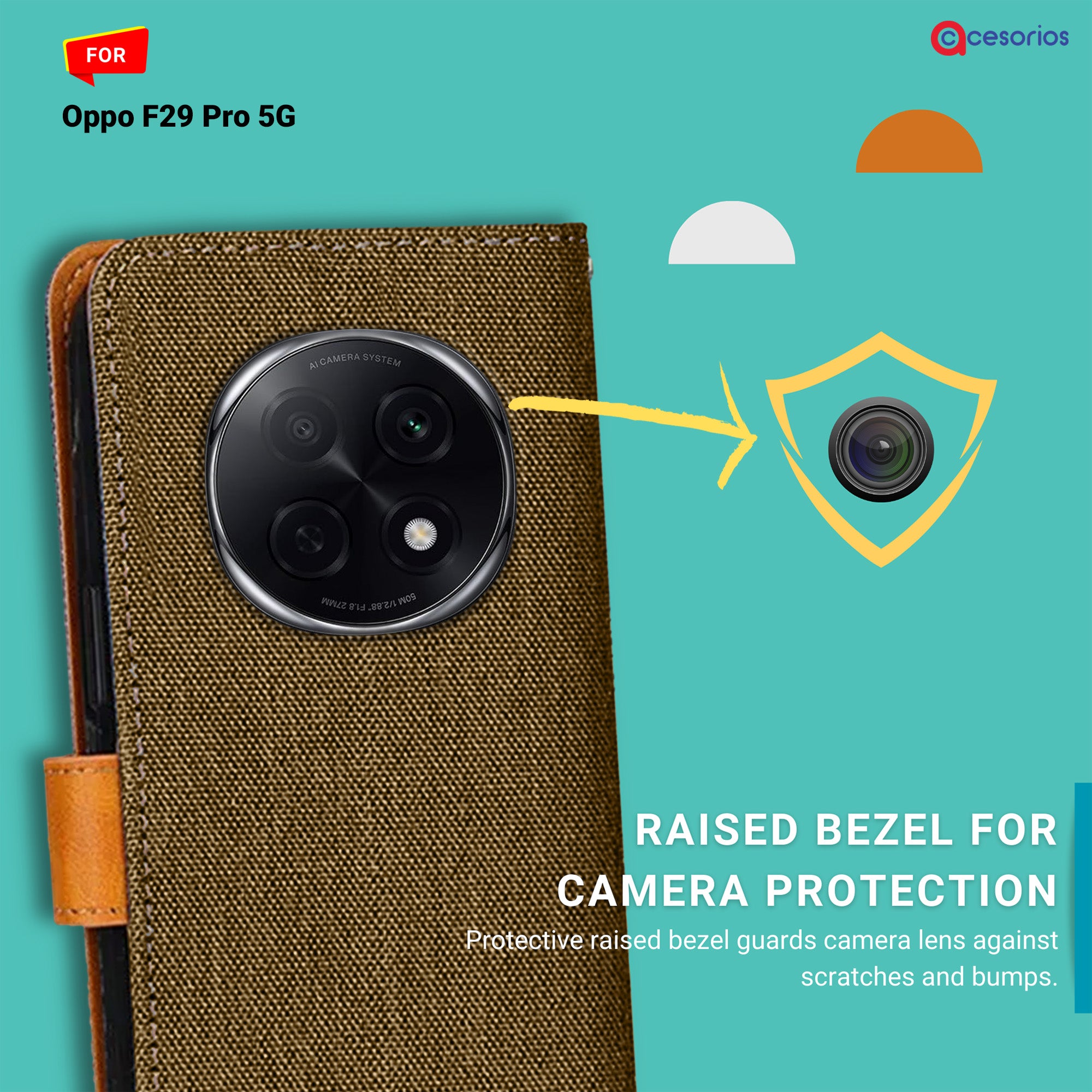 Accesorios Oppo F29 Pro 5G denim flip cover – Dark Brown – Image 2 #color_dark brown