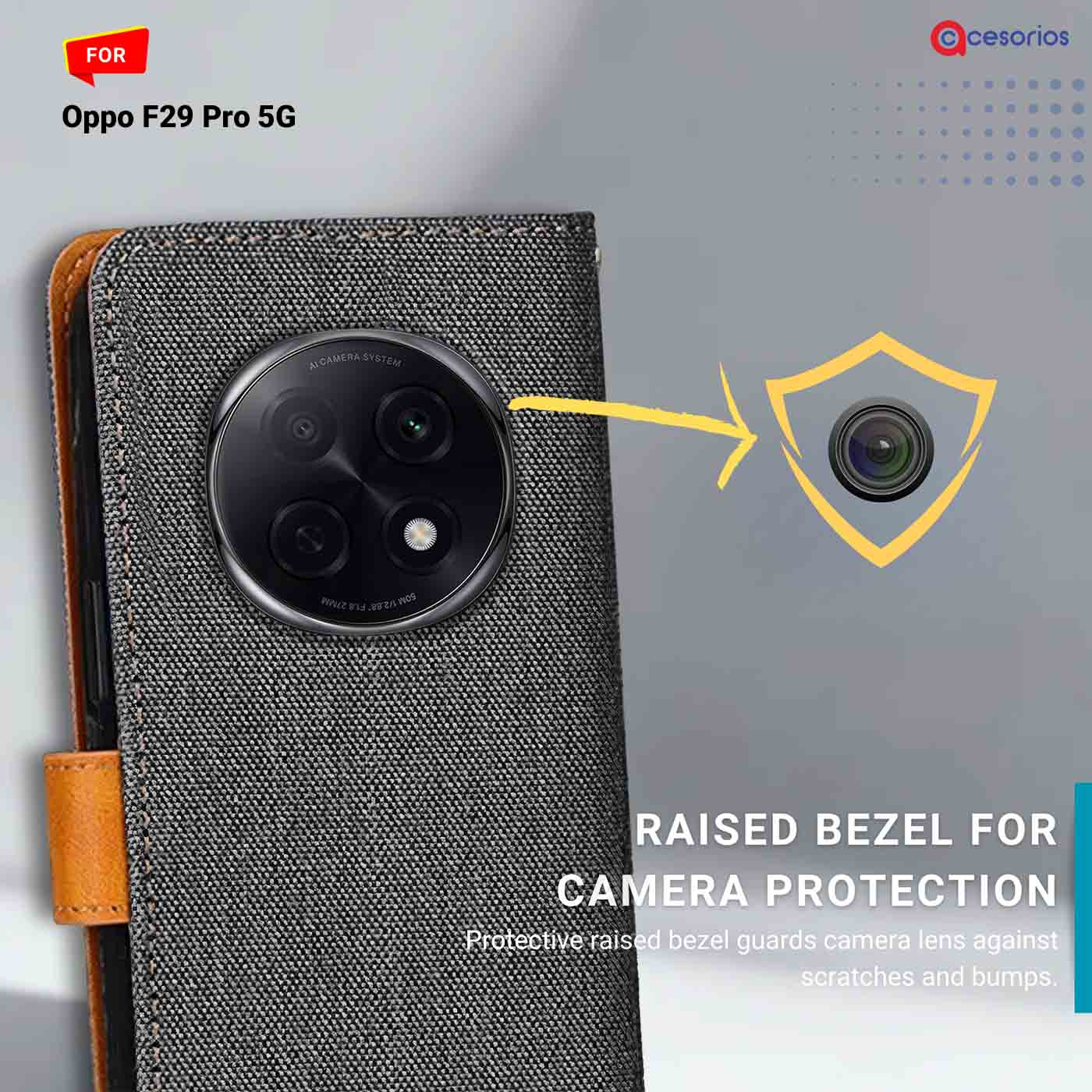 Denim & Leather back panel — Oppo F29 Pro 5G in Grey mobile case