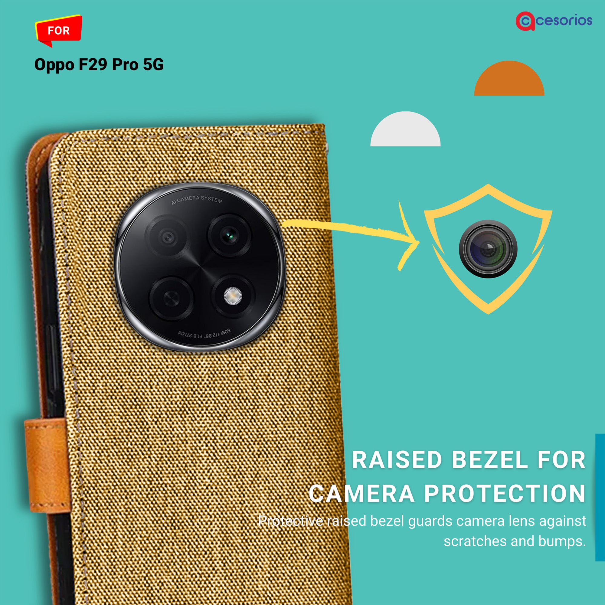 Accesorios Oppo F29 Pro 5G denim flip cover – Light Brown – Image 2 #color_light brown