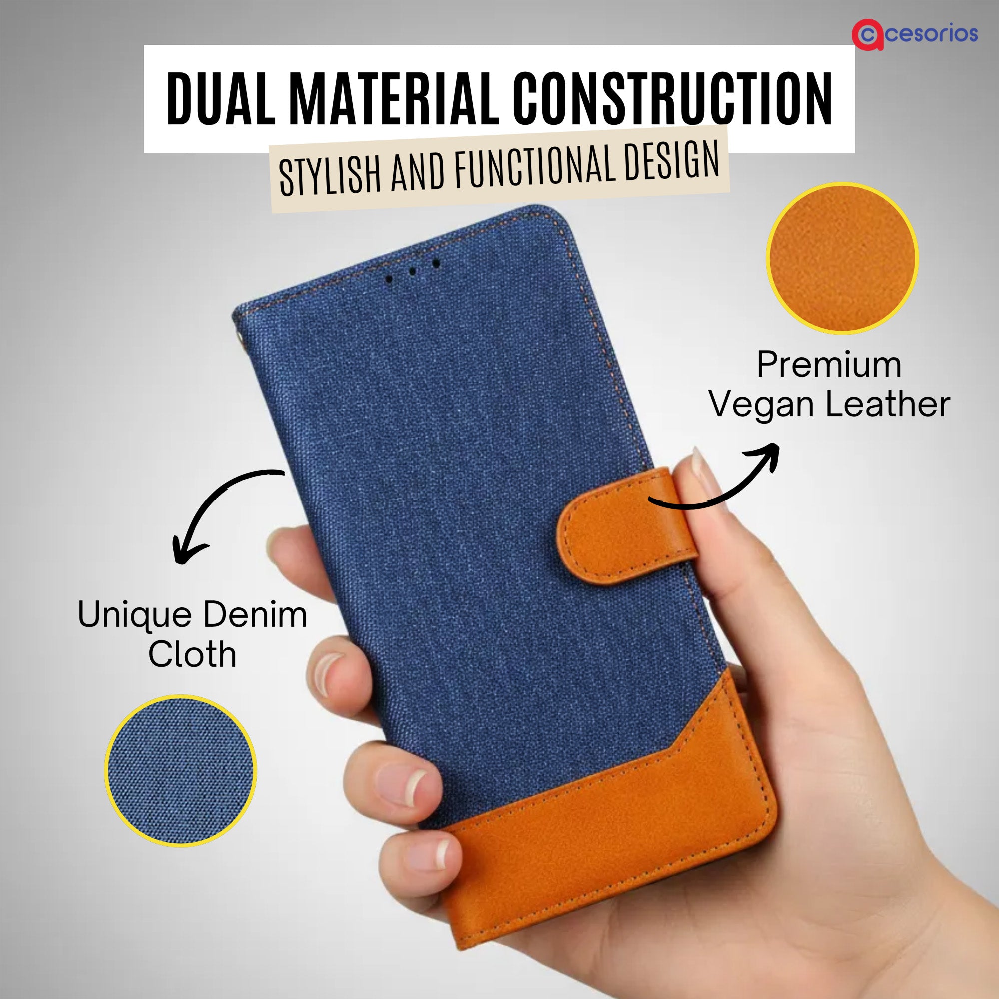 Accesorios Oppo F31 5G denim flip cover – Blue – Image 3 #color_