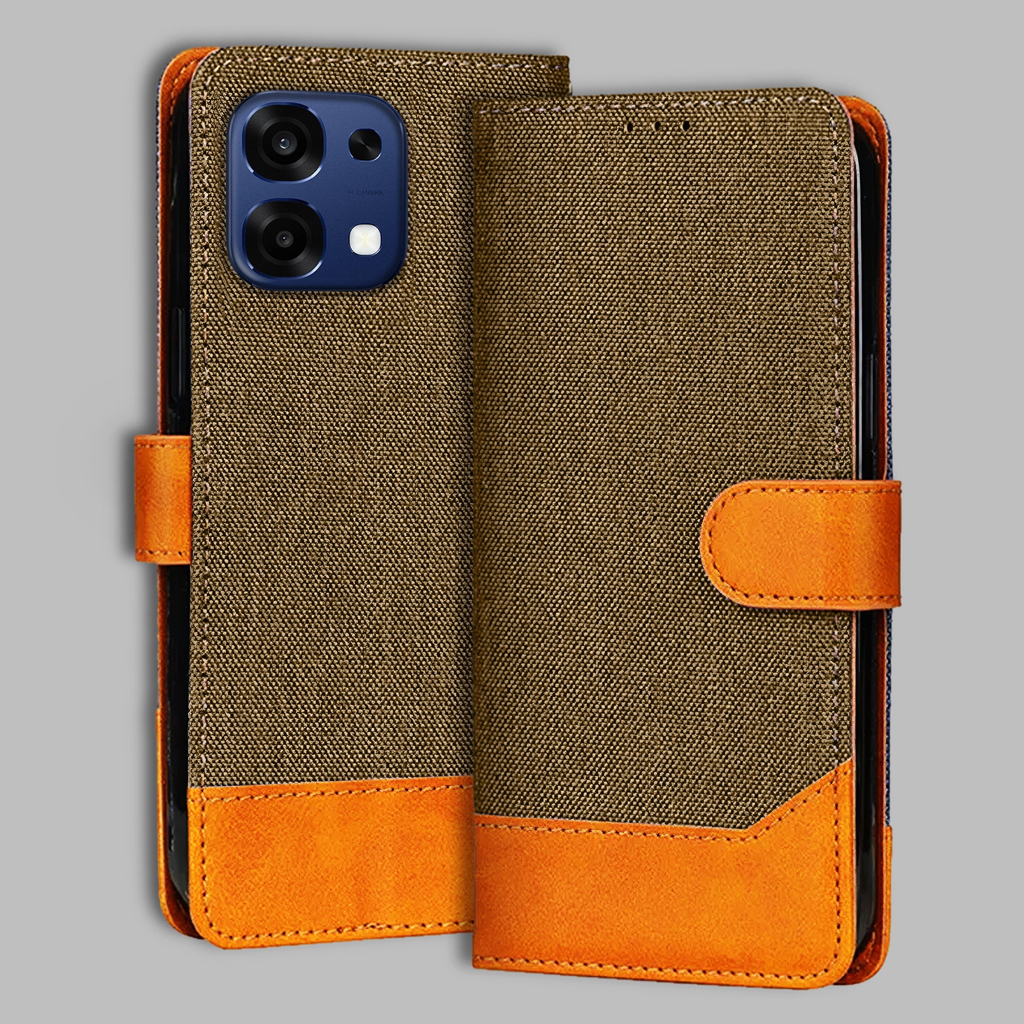 Accesorios Oppo F31 5G denim flip cover – Dark Brown – Image 1 #color_dark b