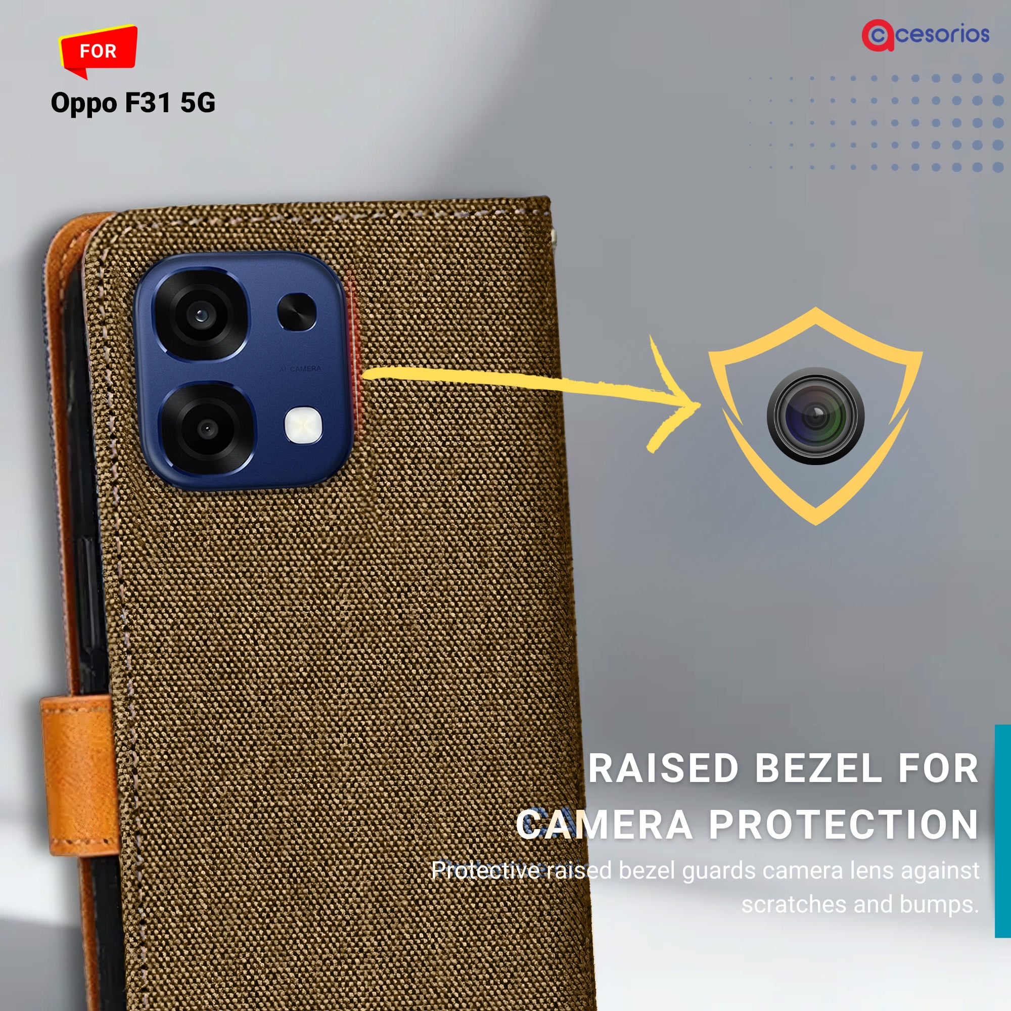 Accesorios Oppo F31 5G denim flip cover – Dark Brown – Image 2 #color_dark b