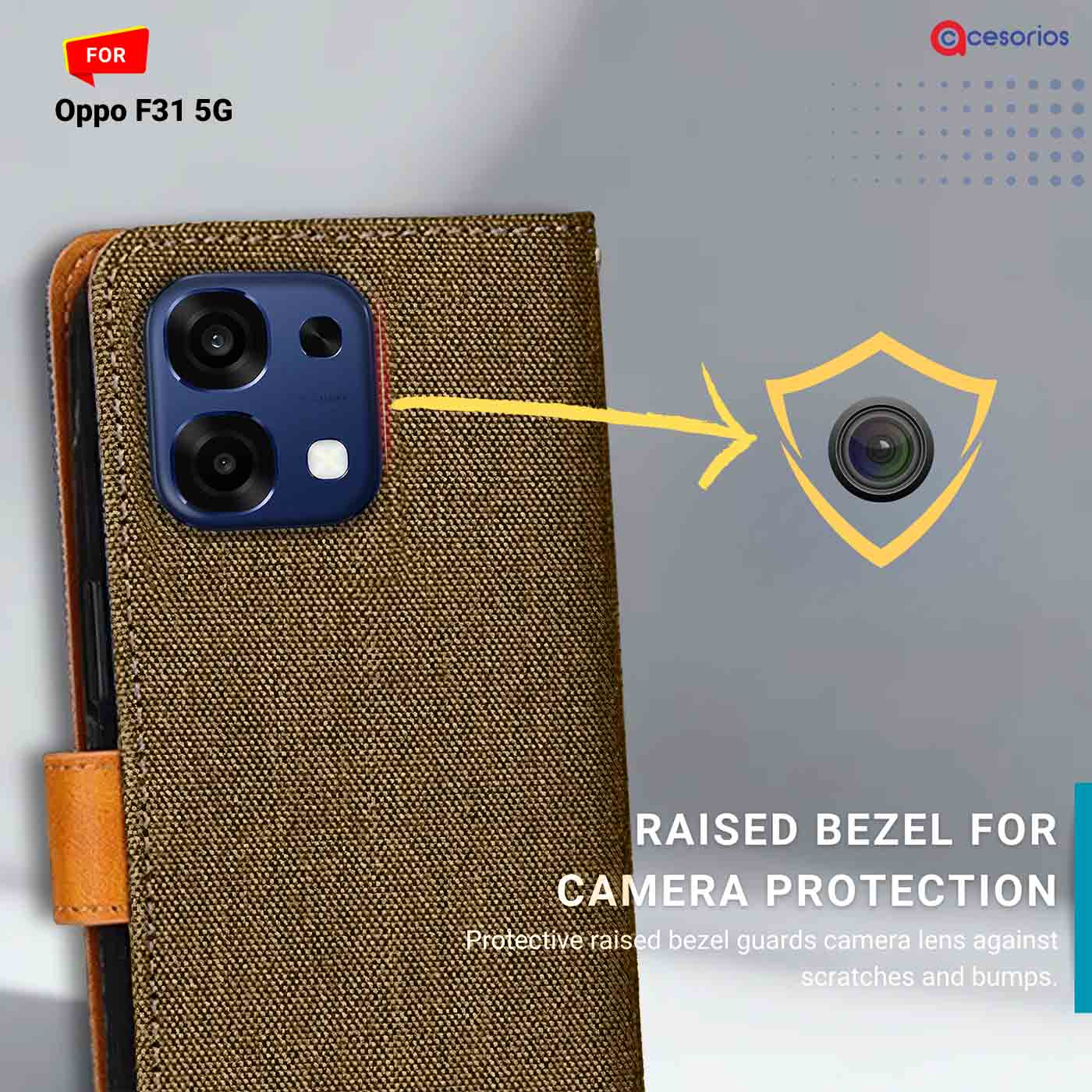 Denim & Leather back panel — Oppo F31 5G in Dark Brown mobile case