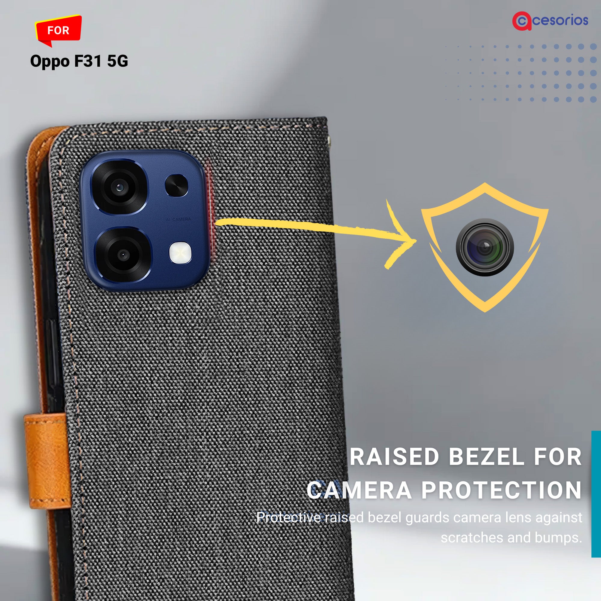 Accesorios Oppo F31 5G denim flip cover – Grey – Image 2 #color_