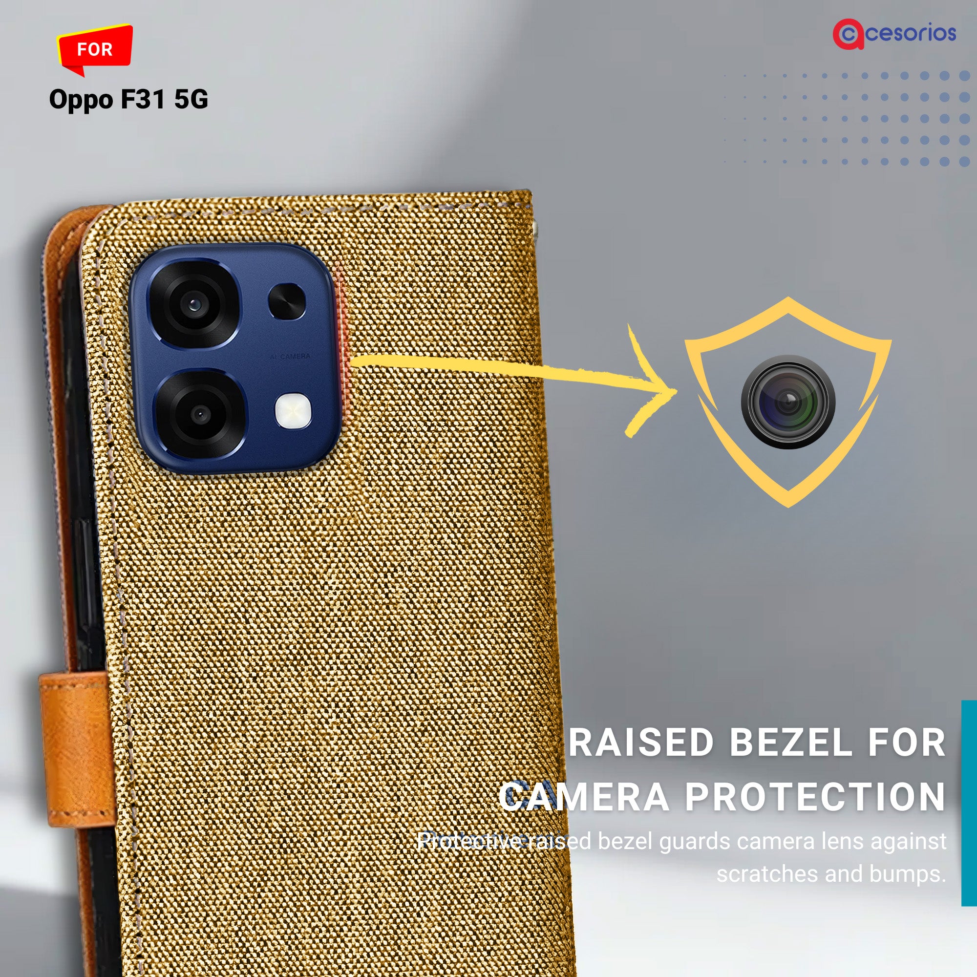 Accesorios Oppo F31 5G denim flip cover – Light Brown – Image 2 #color_light b