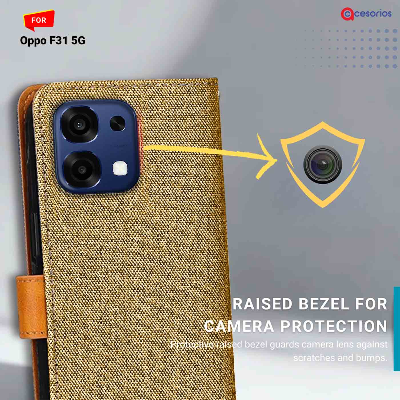 Denim & Leather back panel — Oppo F31 5G in Light Brown mobile case