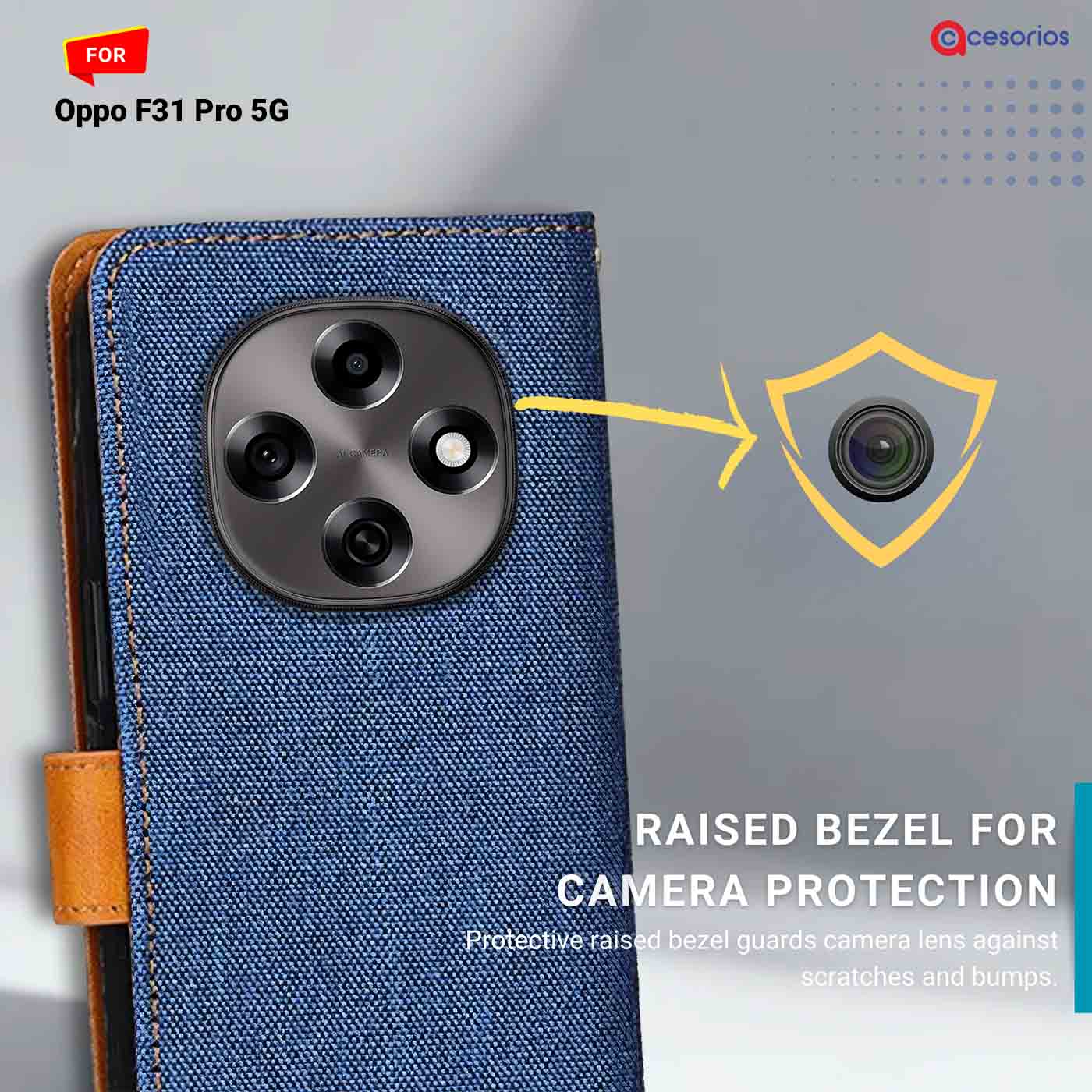 Denim & Leather back panel — Oppo F31 Pro 5G in Blue mobile case