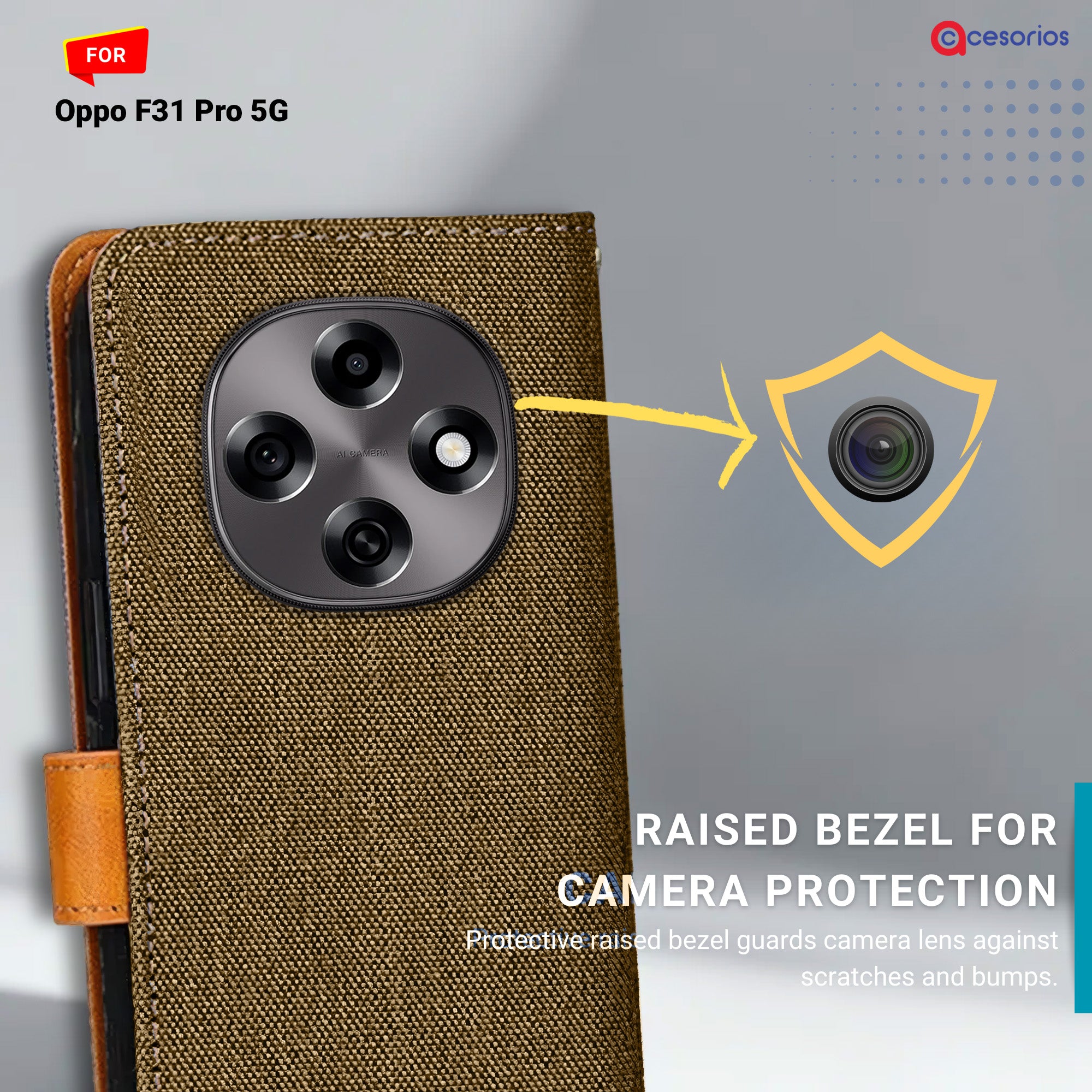 Accesorios Oppo F31 Pro 5G denim flip cover – Dark Brown – Image 2 #color_dark b