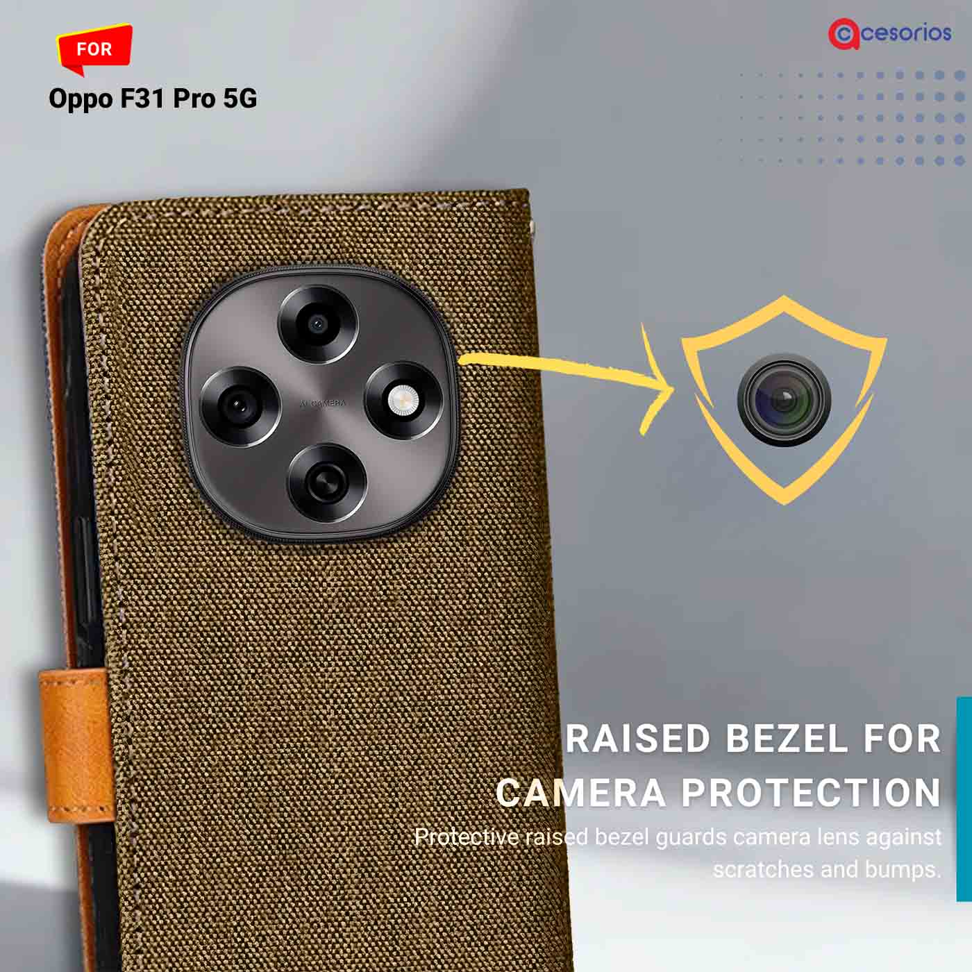 Denim & Leather back panel — Oppo F31 Pro 5G in Dark Brown mobile case