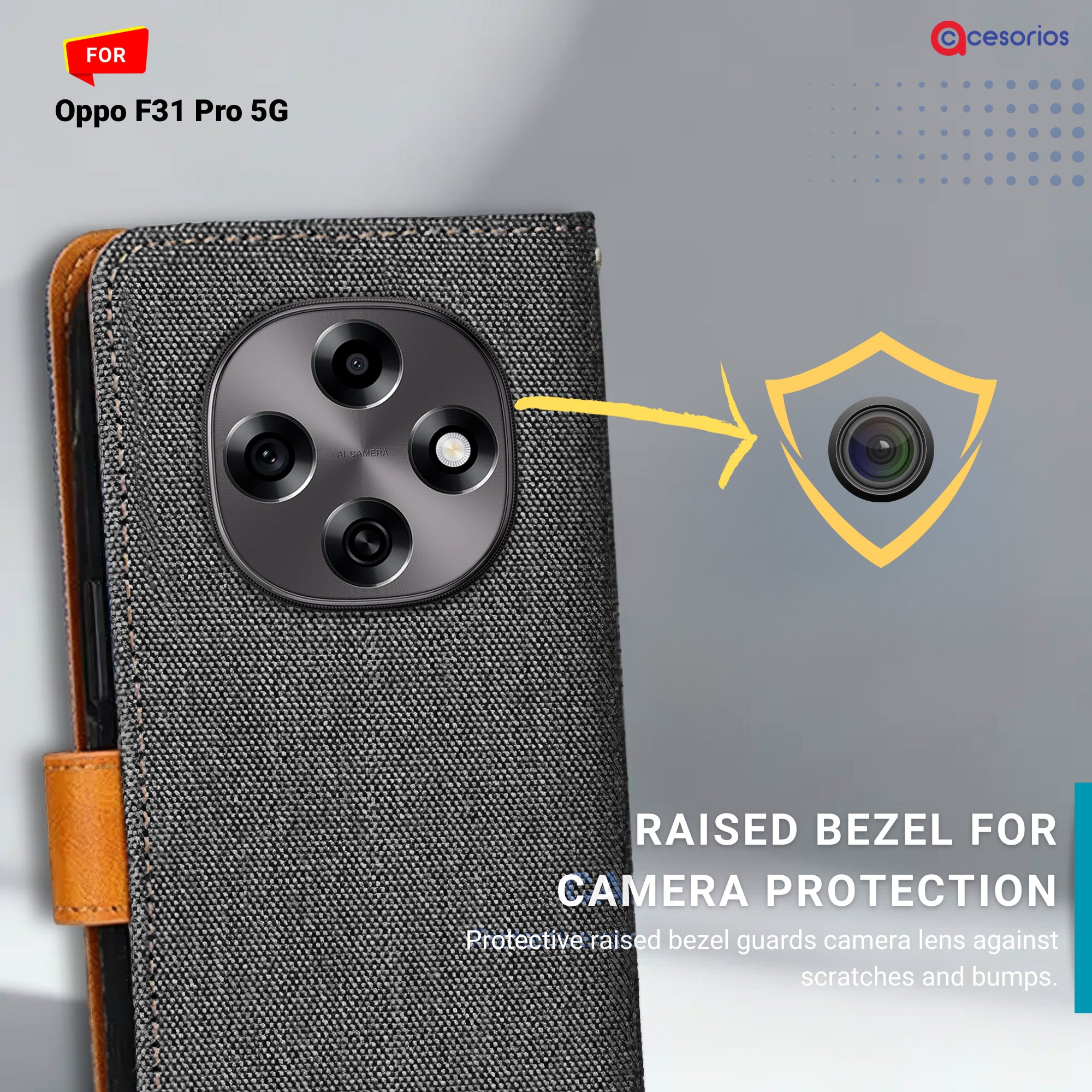 Accesorios Oppo F31 Pro 5G denim flip cover – Grey – Image 2 #color_