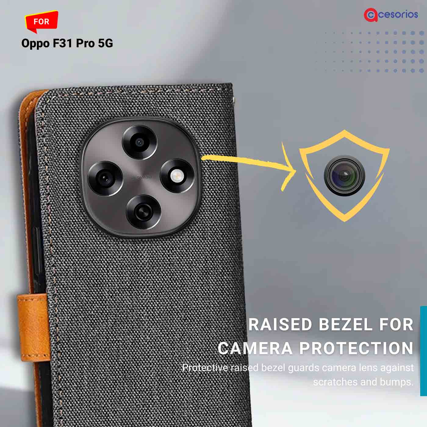 Denim & Leather back panel — Oppo F31 Pro 5G in Grey mobile case