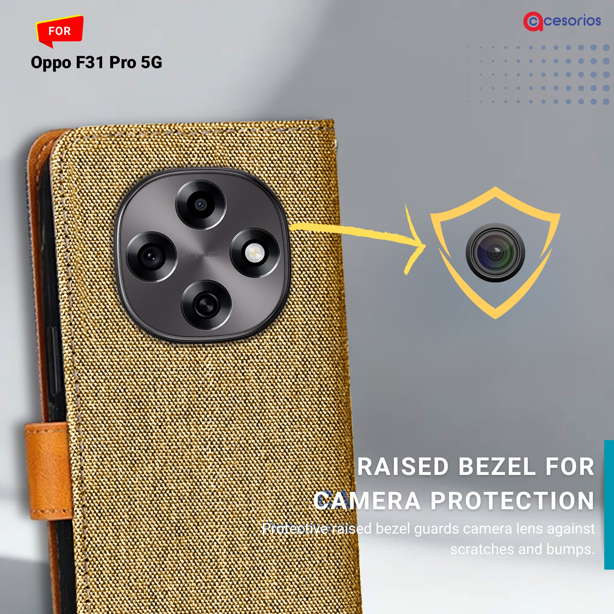 Accesorios Oppo F31 Pro 5G denim flip cover – Light Brown – Image 2 #color_light b