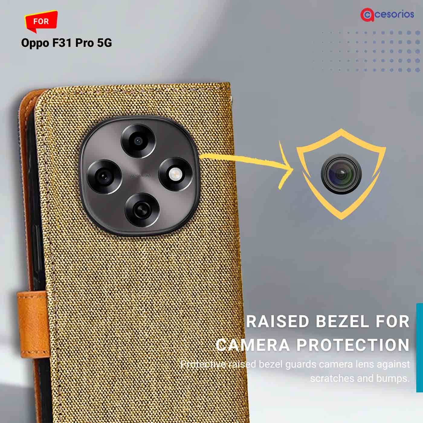 Denim & Leather back panel — Oppo F31 Pro 5G in Light Brown mobile case