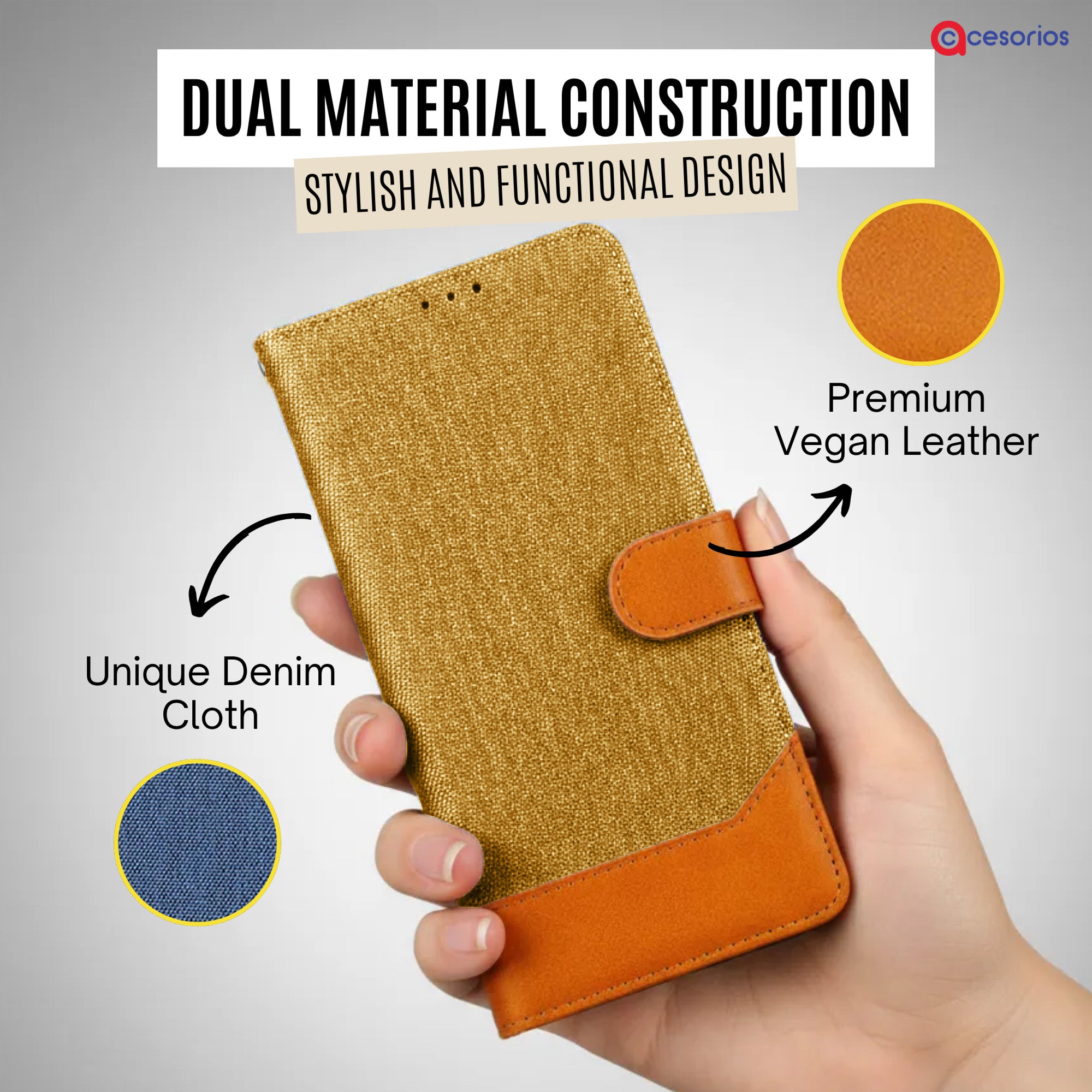 Accesorios Oppo F31 Pro 5G denim flip cover – Light Brown – Image 3 #color_light b