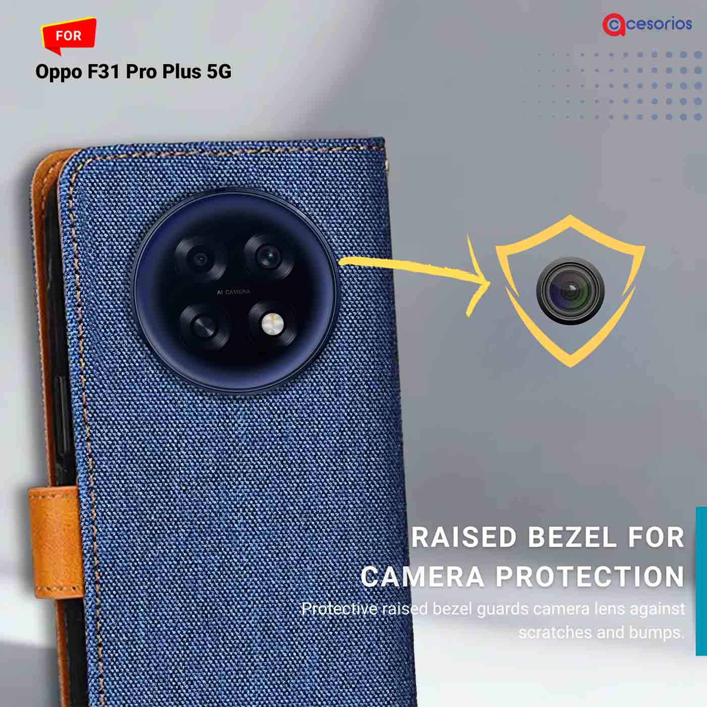 Denim & Leather back panel — Oppo F31 Pro Plus 5G in Blue mobile case