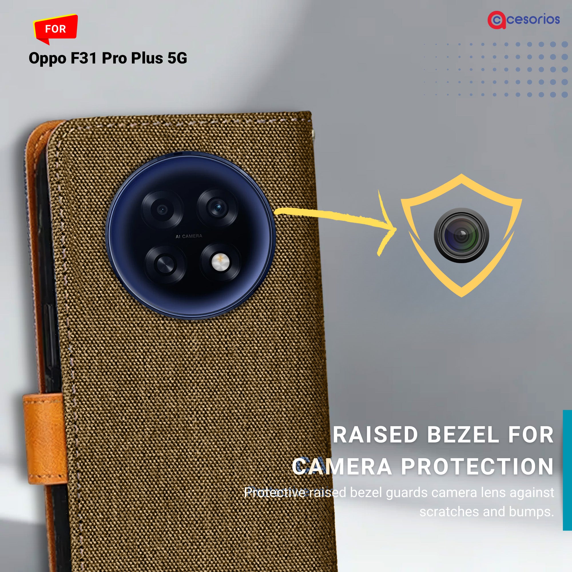 Accesorios Oppo F31 Pro Plus 5G denim flip cover – Dark Brown – Image 2 #color_dark b