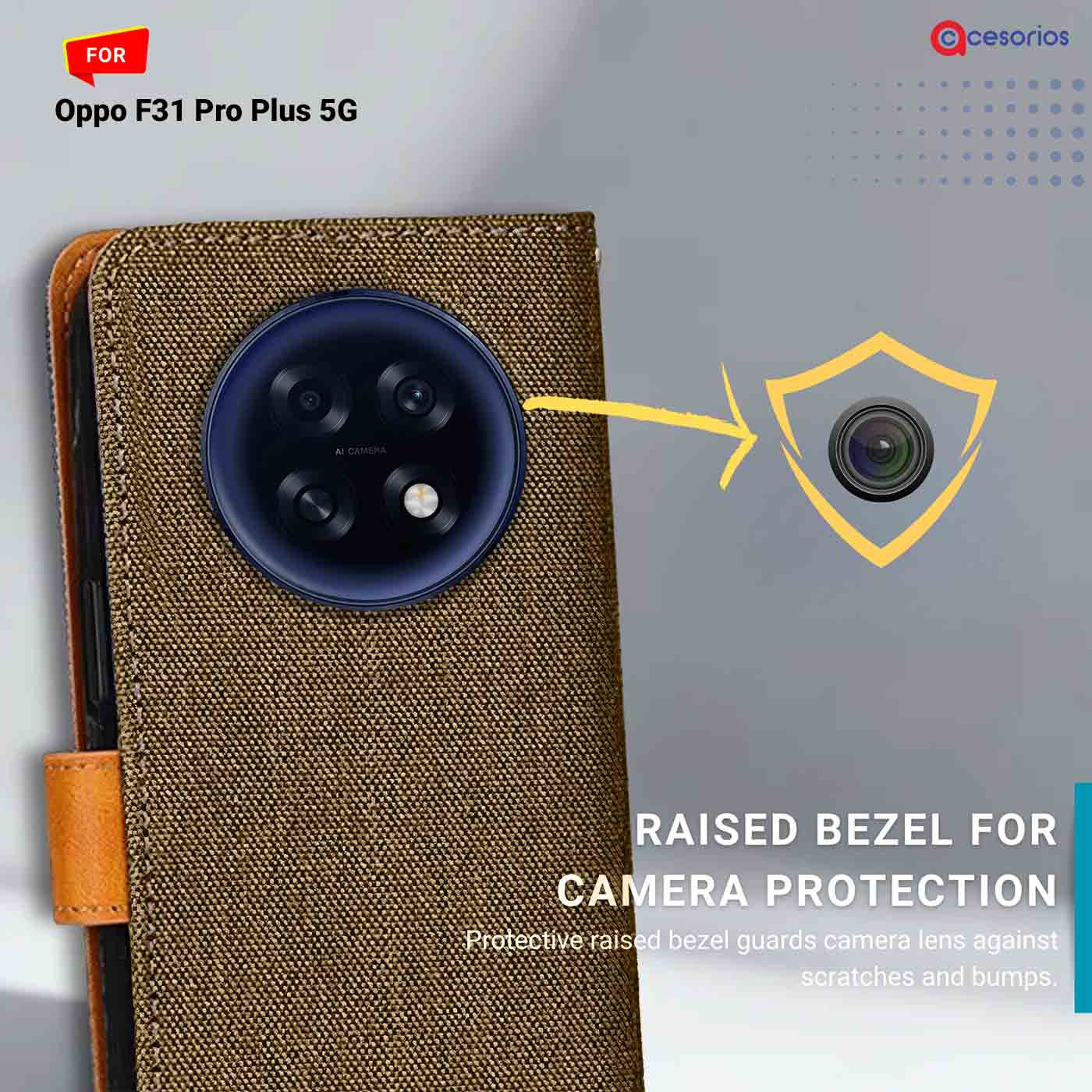 Denim & Leather back panel — Oppo F31 Pro Plus 5G in Dark Brown mobile case