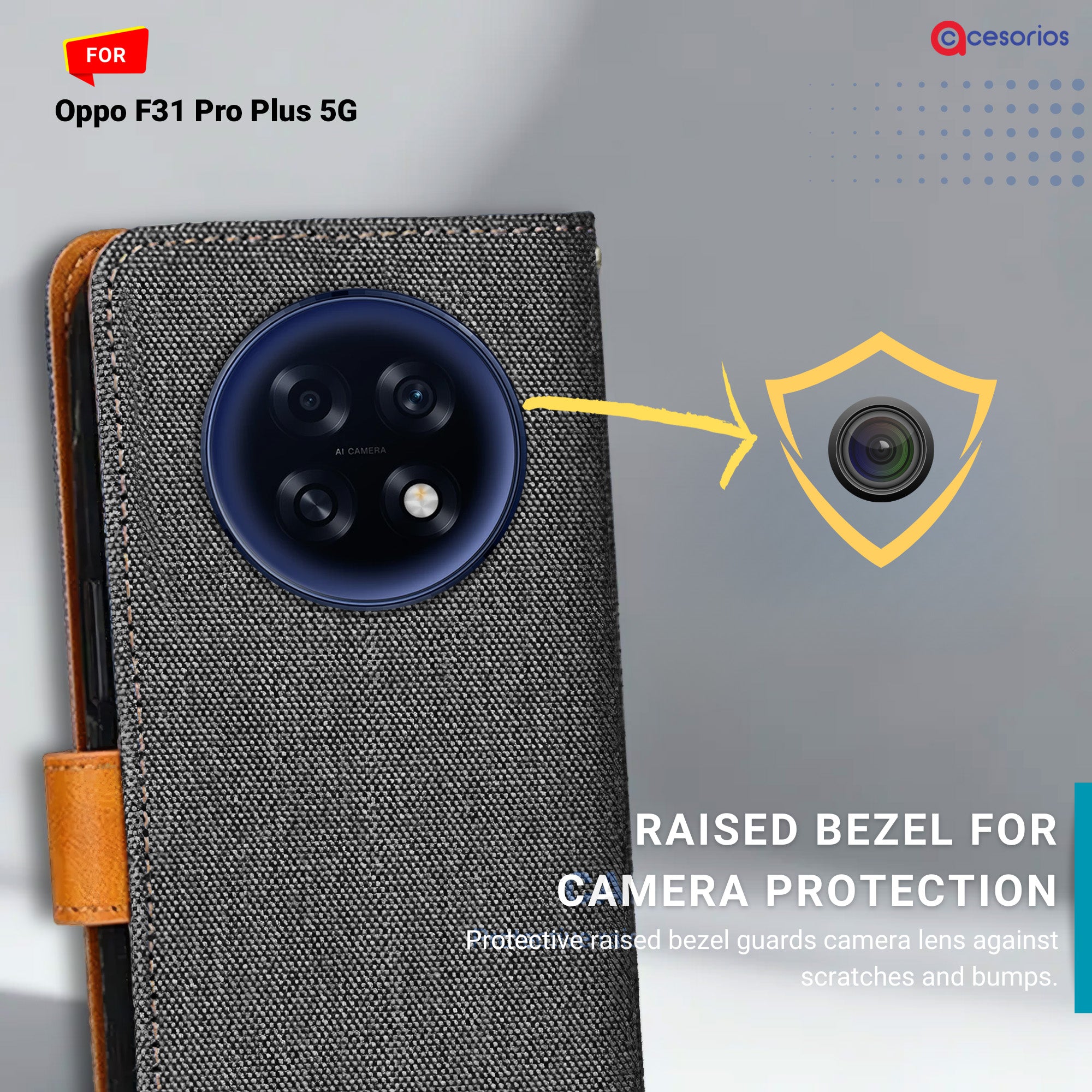 Accesorios Oppo F31 Pro Plus 5G denim flip cover – Grey – Image 2 #color_