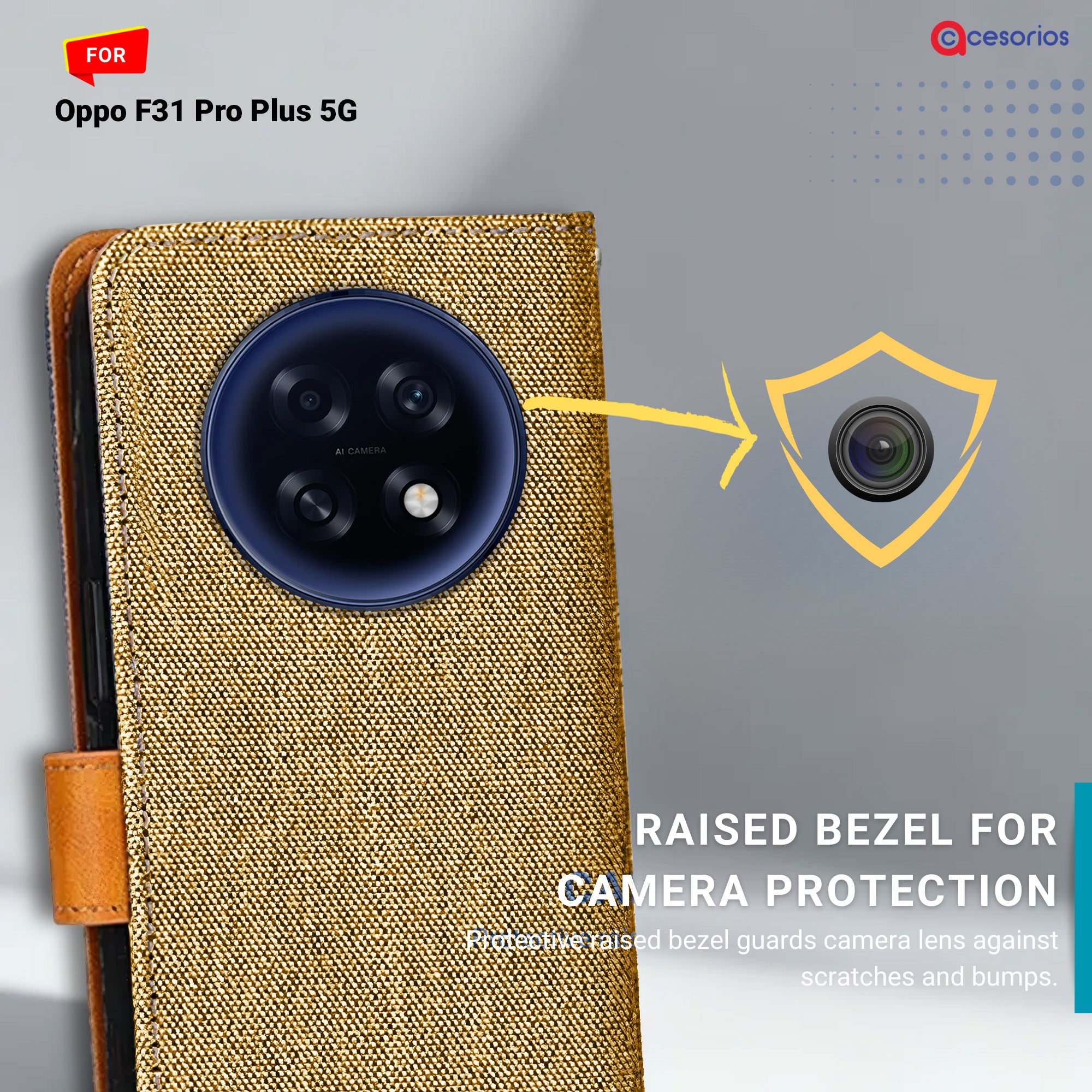 Accesorios Oppo F31 Pro Plus 5G denim flip cover – Light Brown – Image 2 #color_light b