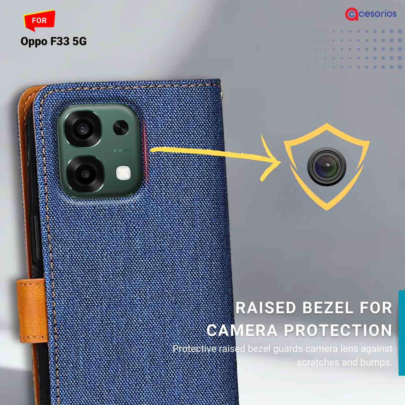 Denim & Leather back panel — Oppo F33 5G in Blue mobile case