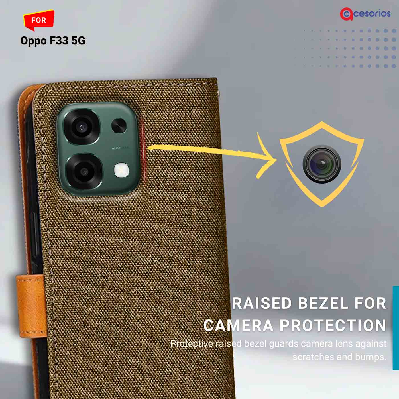 Denim & Leather back panel — Oppo F33 5G in Brown mobile case