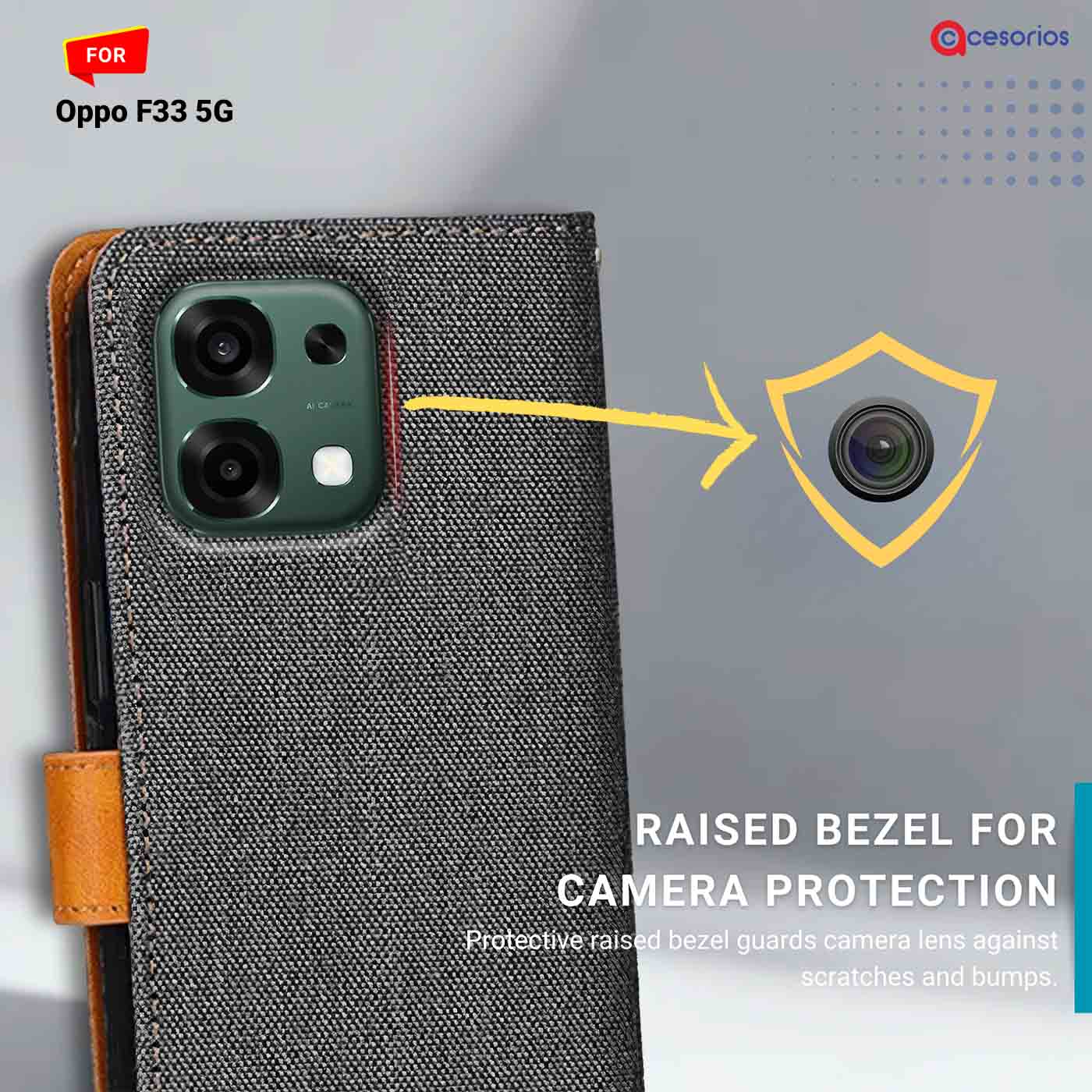 Denim & Leather back panel — Oppo F33 5G in Grey mobile case