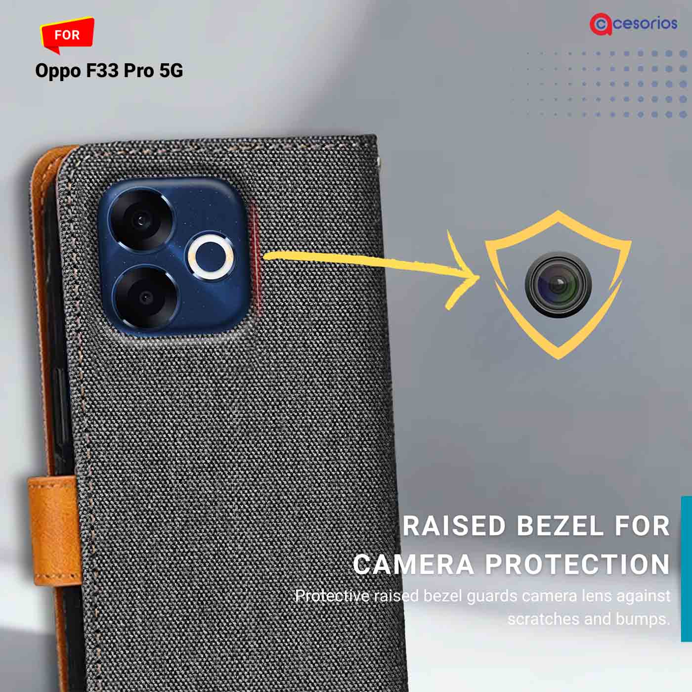 Denim & Leather back panel — Oppo F33 Pro 5G in Grey mobile case
