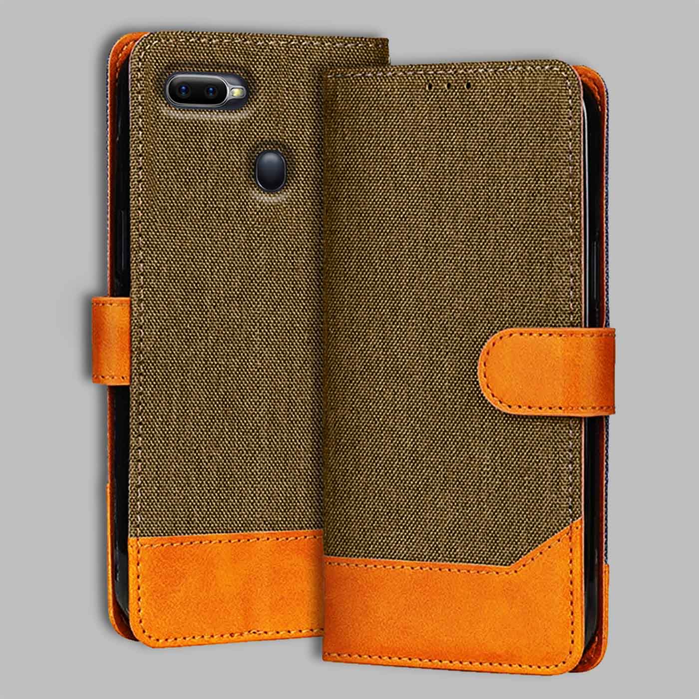 Accesorios Oppo F9 denim flip cover – Dark Brown – Image 1 #color_dark b