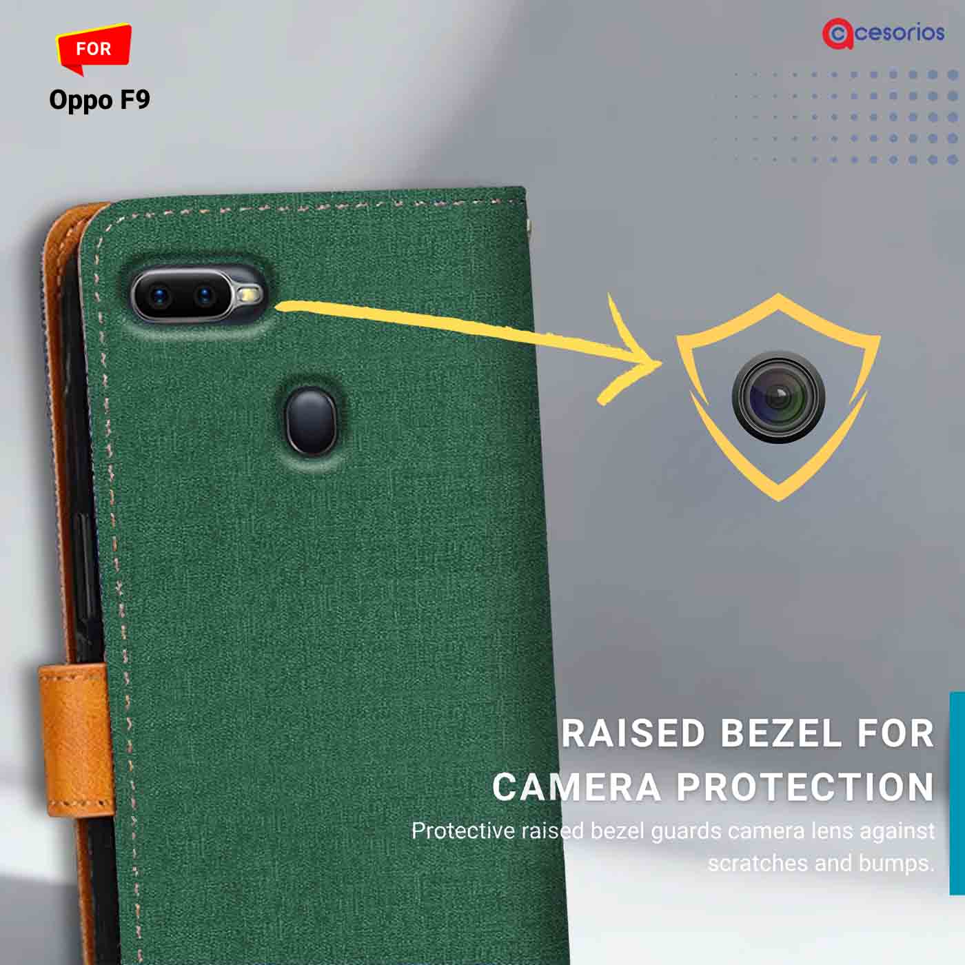 Accesorios Oppo F9 denim flip cover – Green – Image 2 #color_g