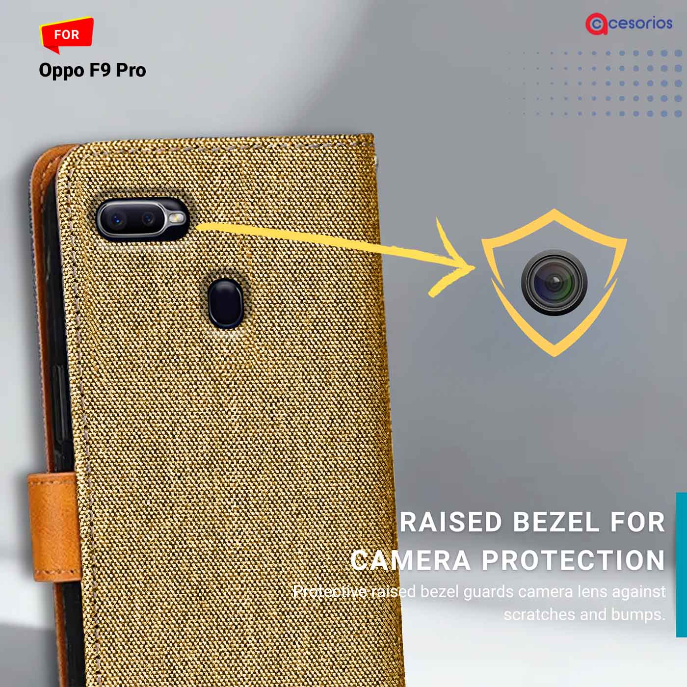 Denim vegan leather back panel — Oppo F9 Pro in Camel Beige mobile case