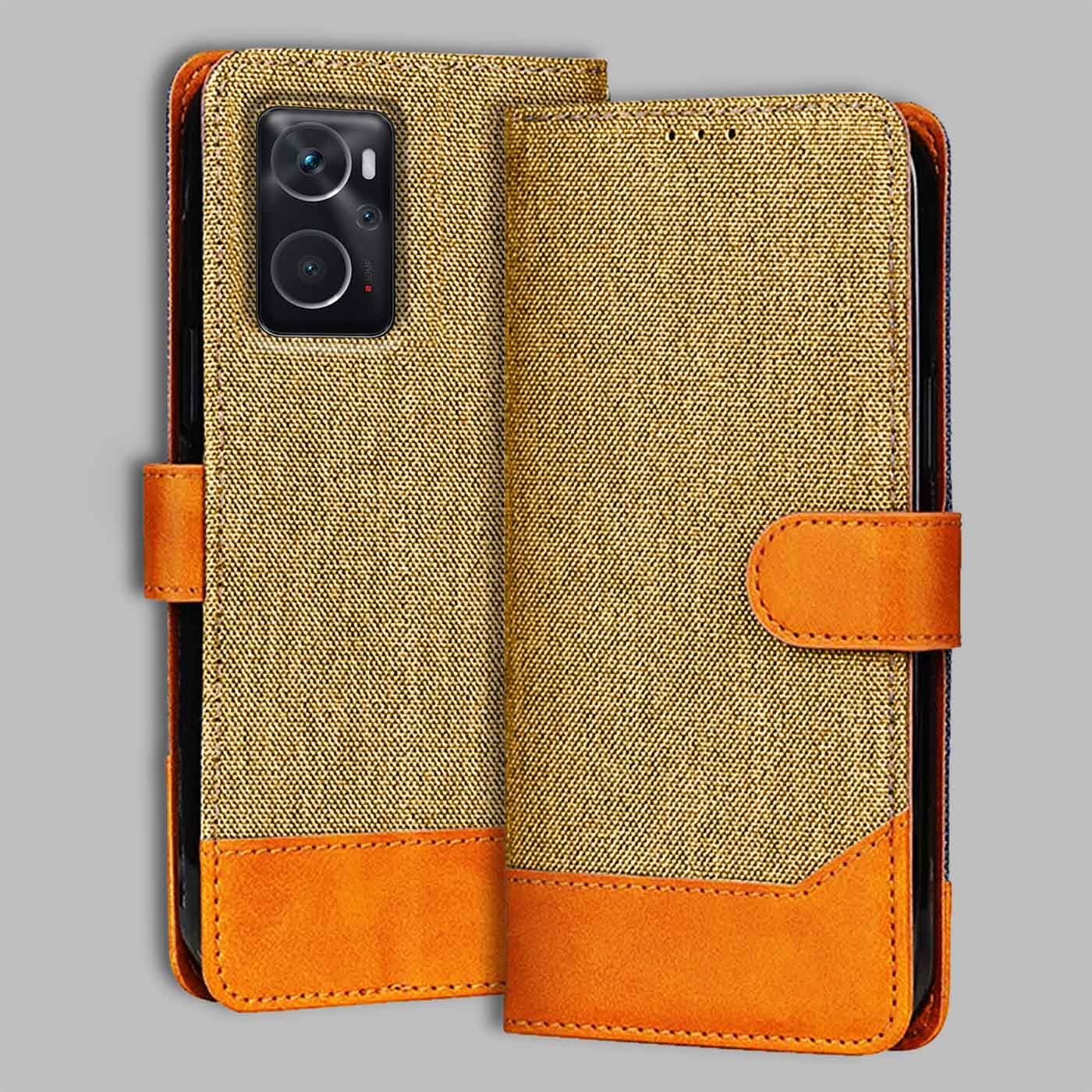 Accesorios Oppo K10 4G denim flip cover – Light Brown – Image 1 #color_light b