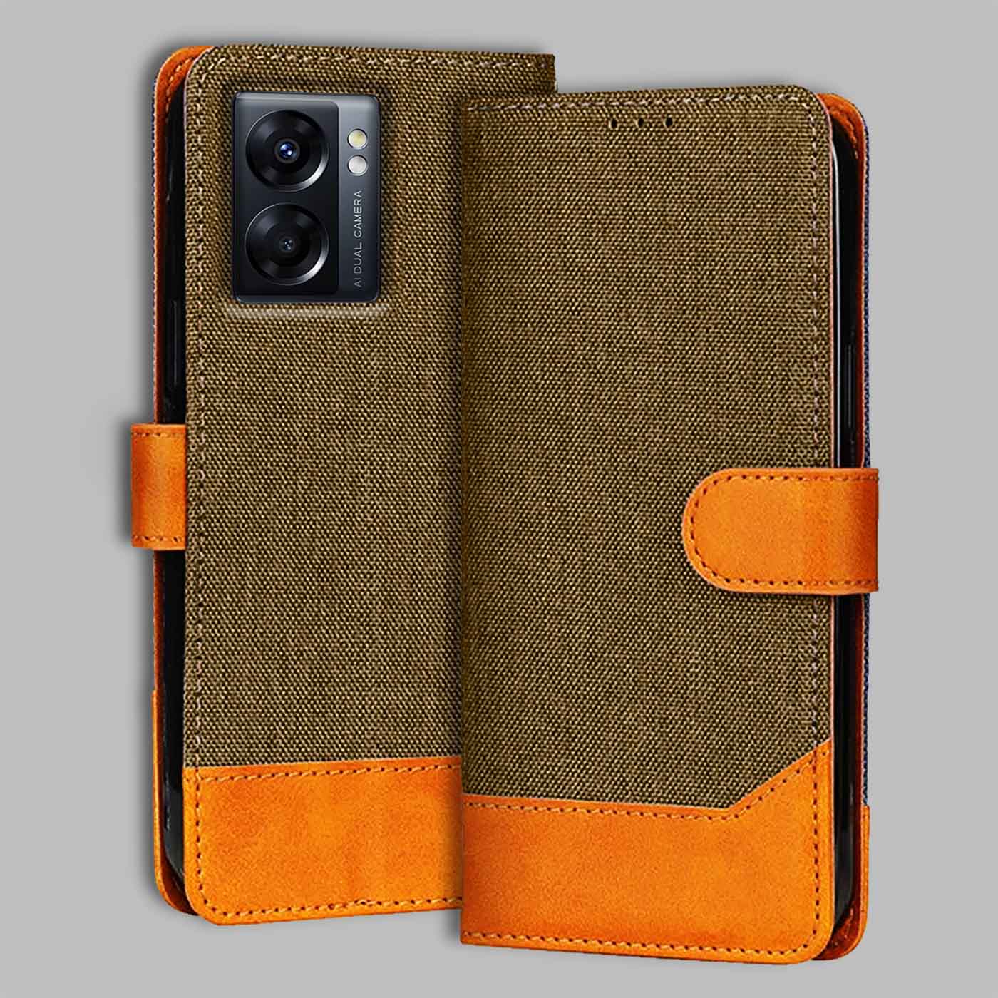 Accesorios Oppo K10 5G denim flip cover – Dark Brown – Image 1 #color_dark b