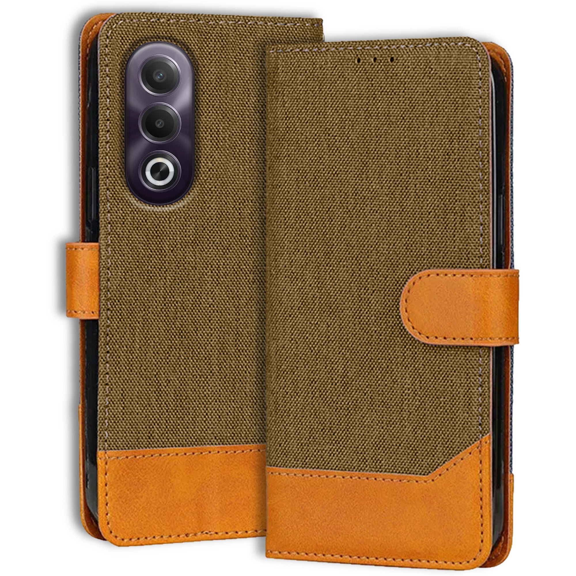 Accesorios Oppo K12X 5G denim flip cover – Dark Brown – Image 1 #color_dark brown