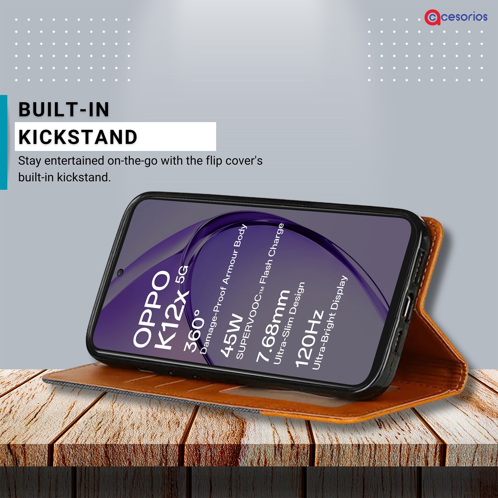 Accesorios Oppo K12X 5G denim flip cover – Grey – Image 4 #color_grey