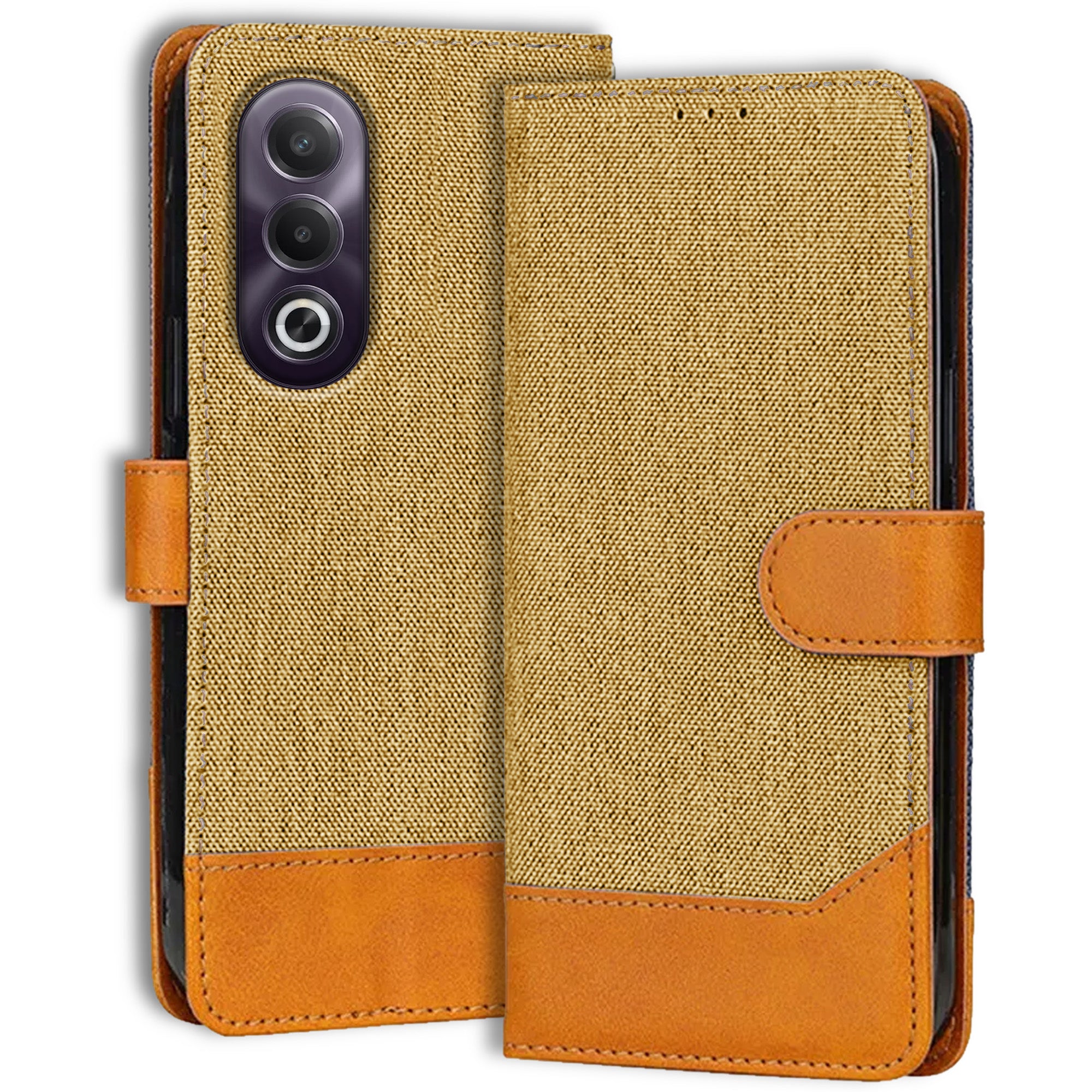 Accesorios Oppo K12X 5G denim flip cover – Light Brown – Image 1 #color_light brown