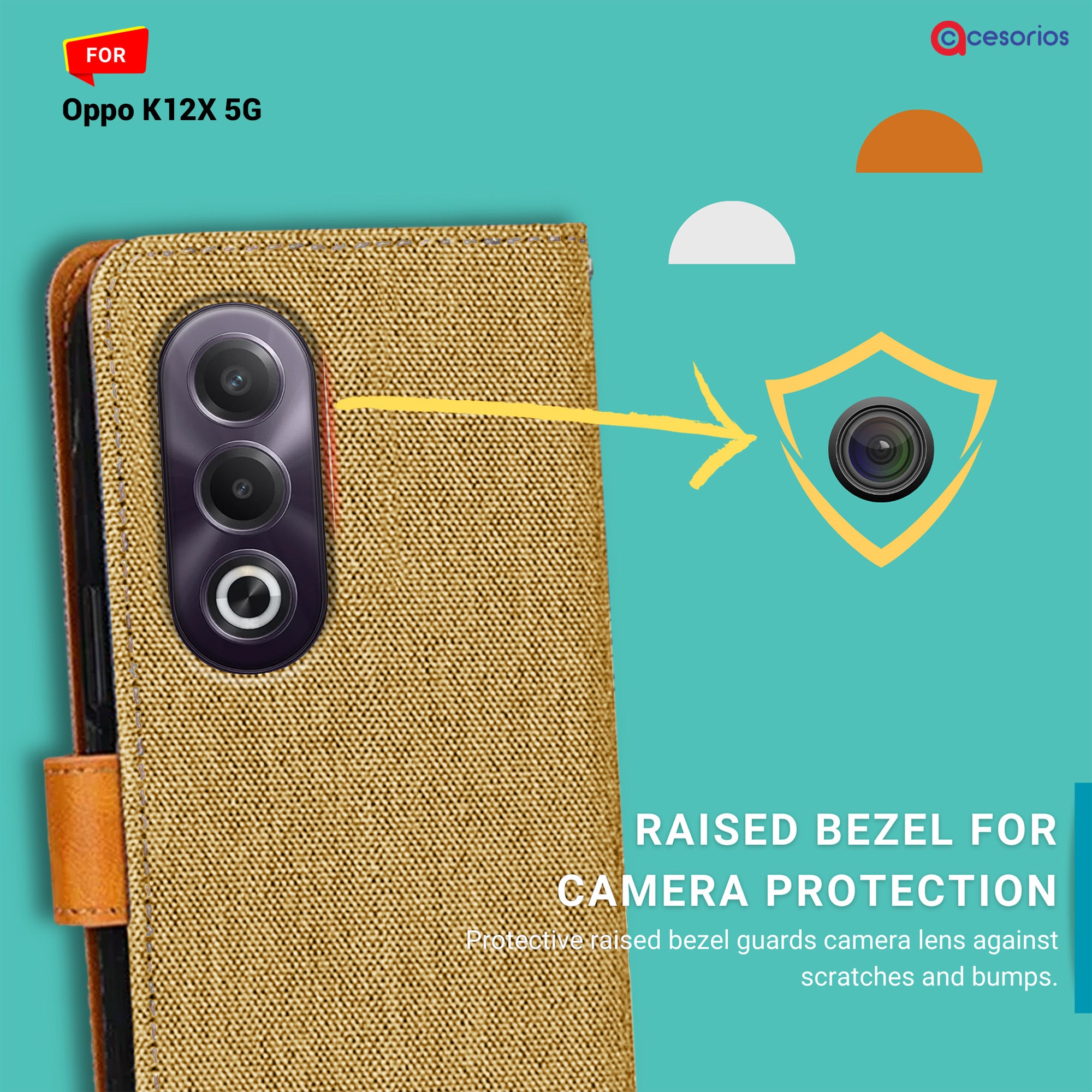 Accesorios Oppo K12X 5G denim flip cover – Light Brown – Image 2 #color_light brown
