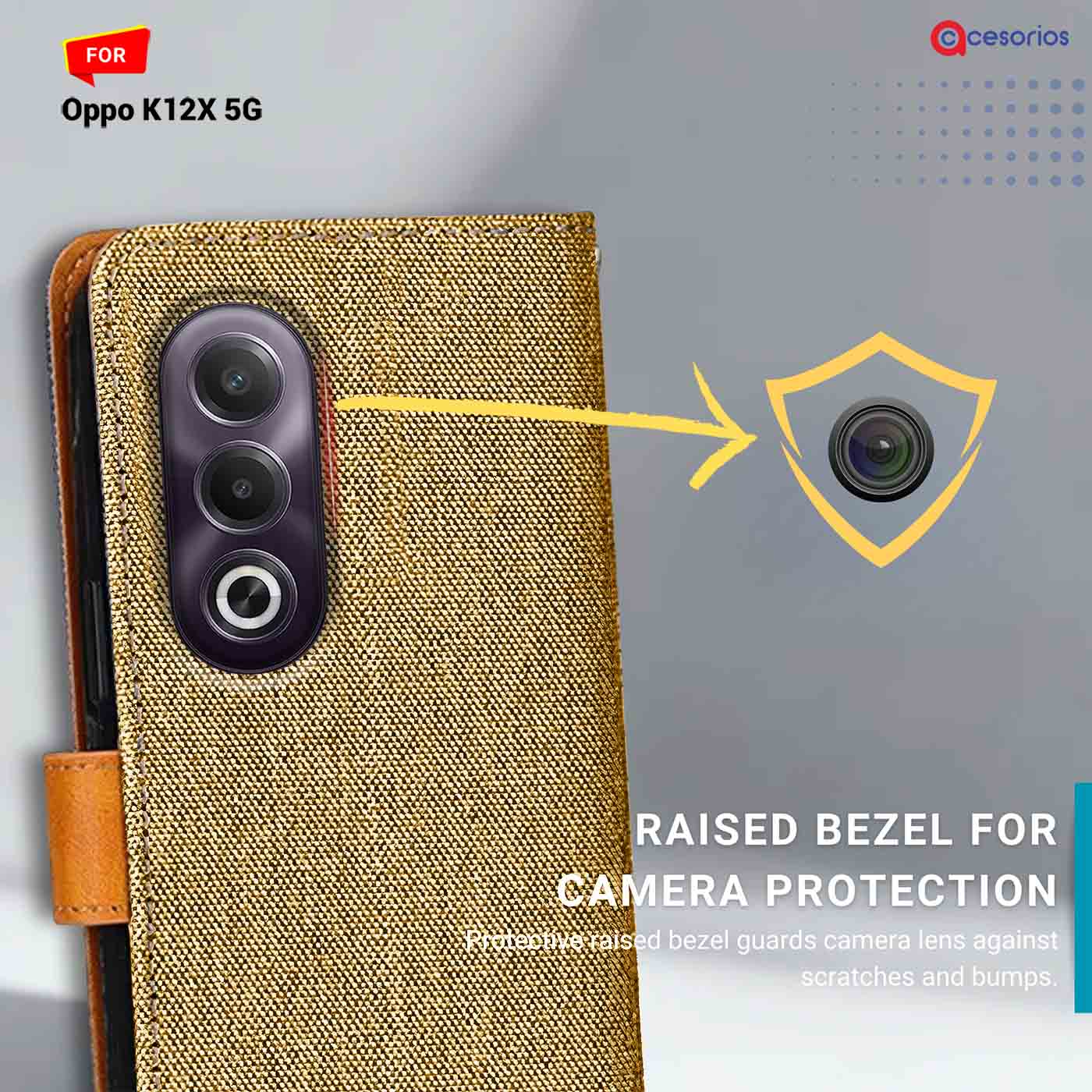 Accesorios Oppo K12X 5G denim flip cover – Light Brown – Image 2 #color_light b