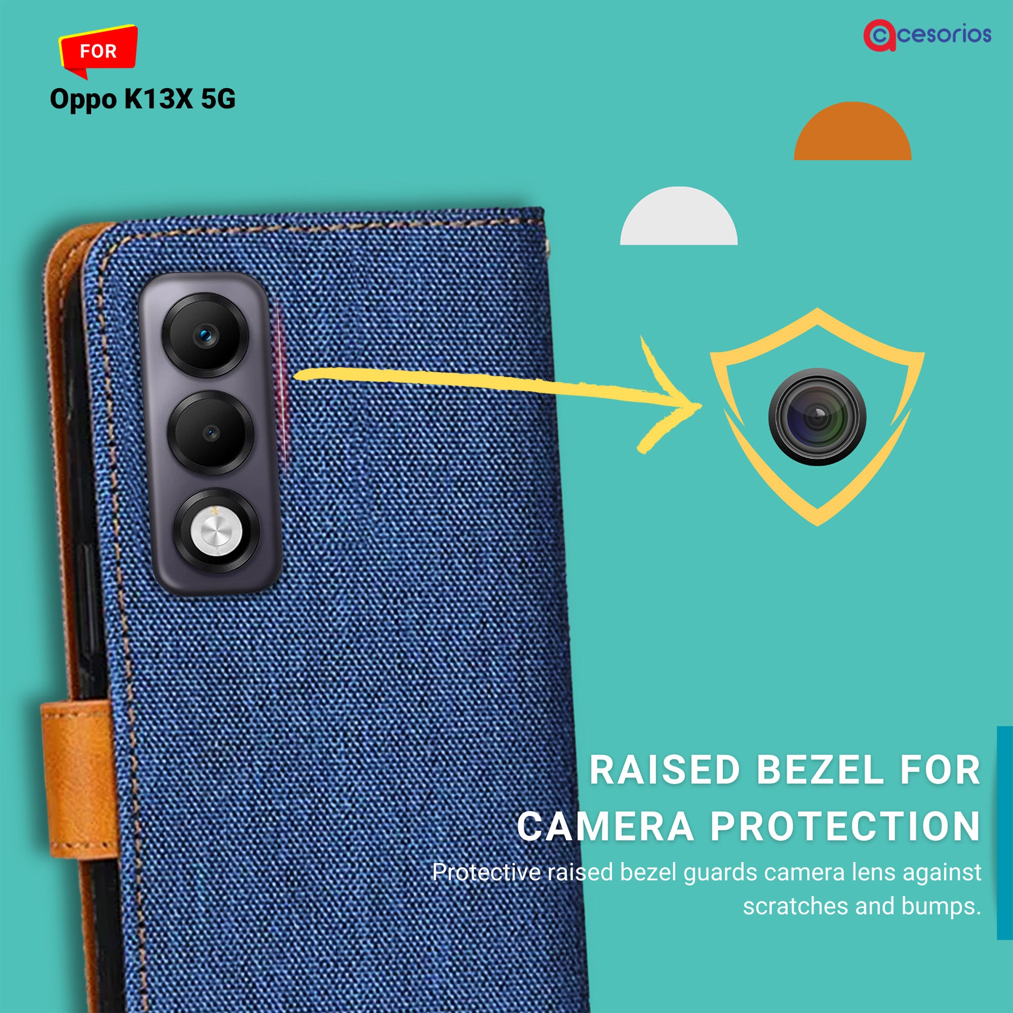 Accesorios Oppo K13X 5G denim flip cover – Blue – Image 2 #color_blue