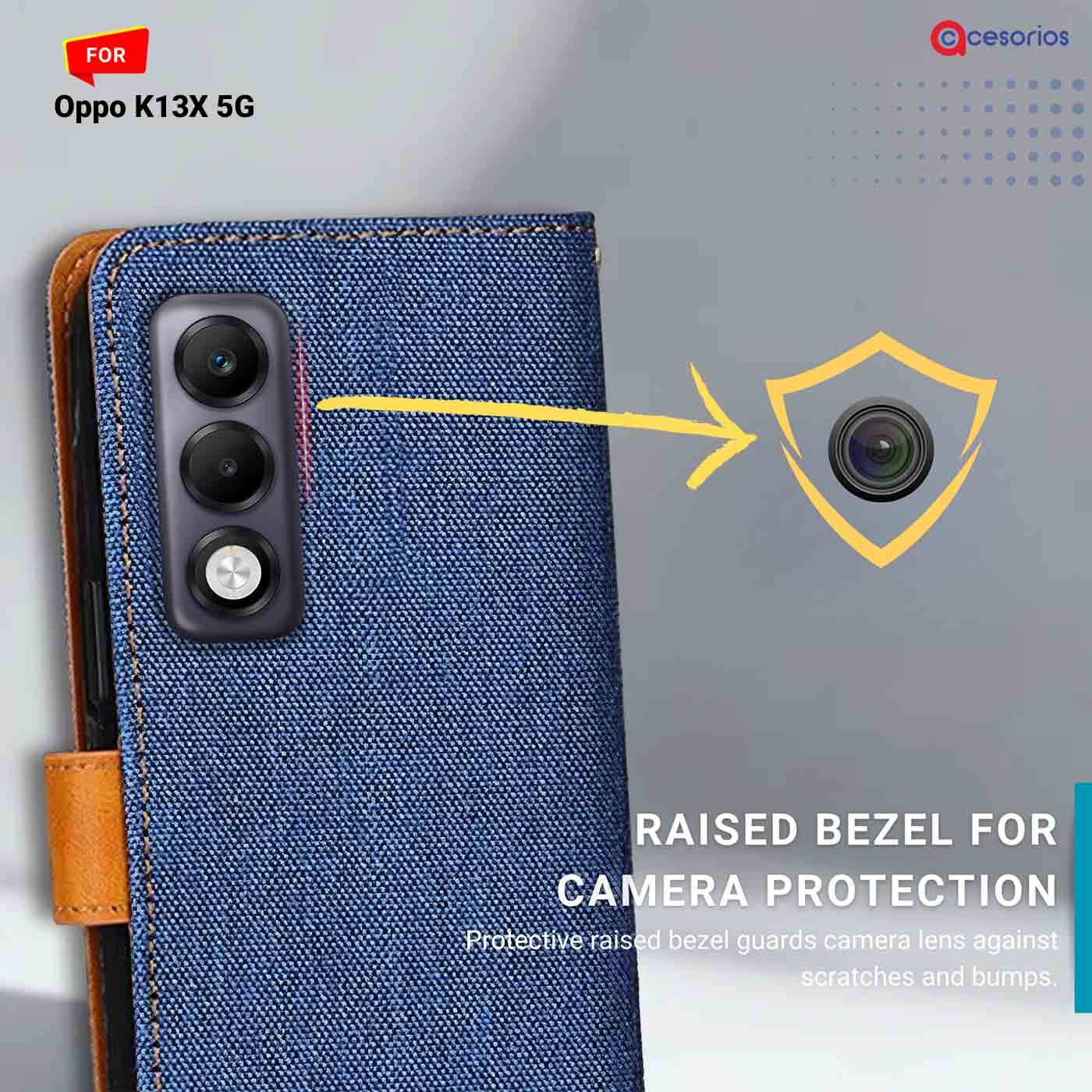 Denim & Leather back panel — Oppo K13X 5G in Blue mobile case