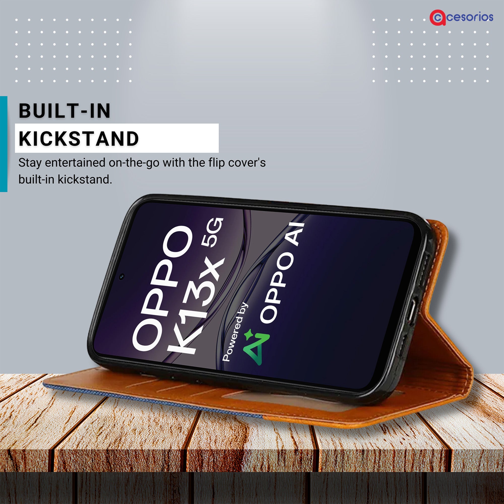 Accesorios Oppo K13X 5G denim flip cover – Blue – Image 4 #color_blue