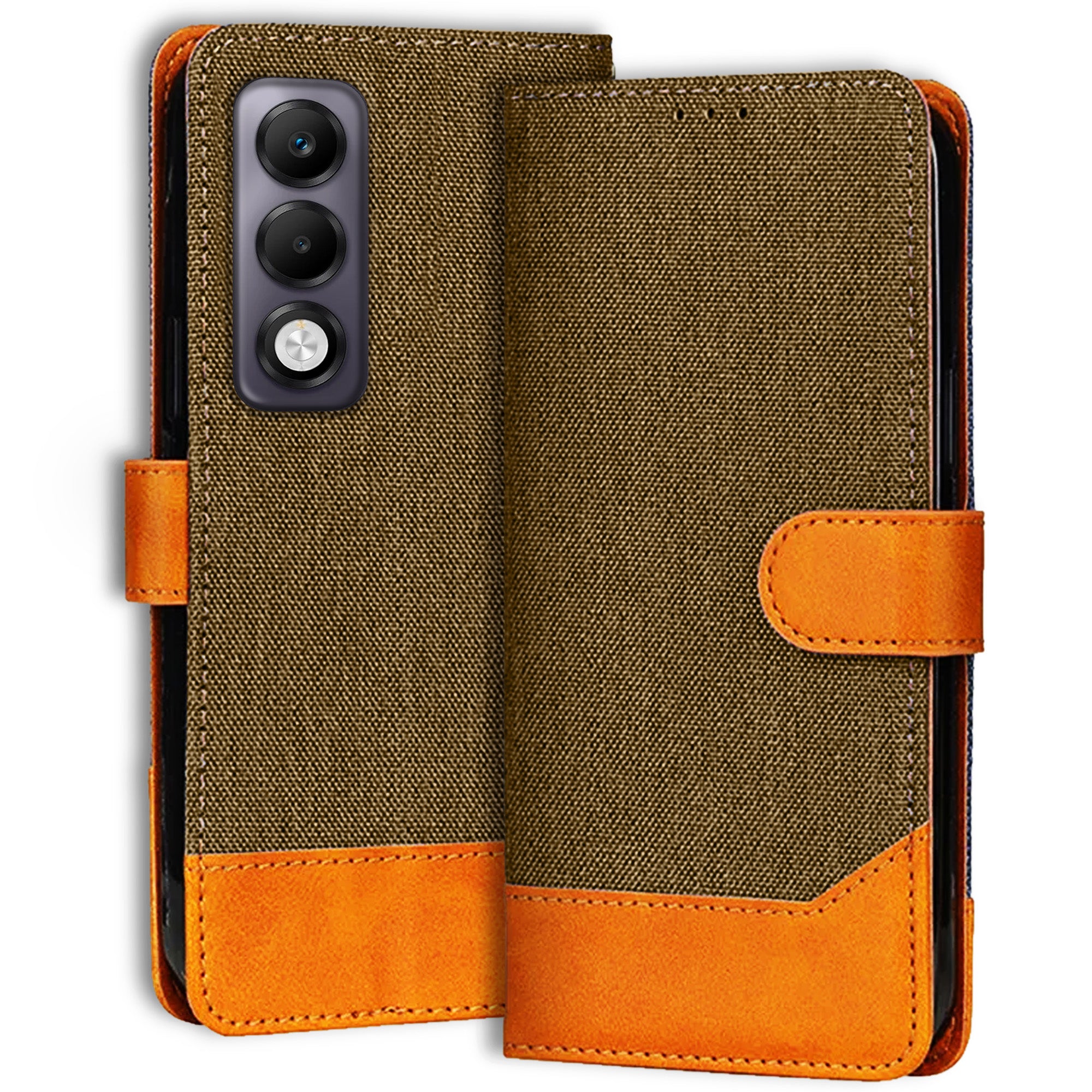 Accesorios Oppo K13X 5G denim flip cover – Dark Brown – Image 1 #color_dark brown