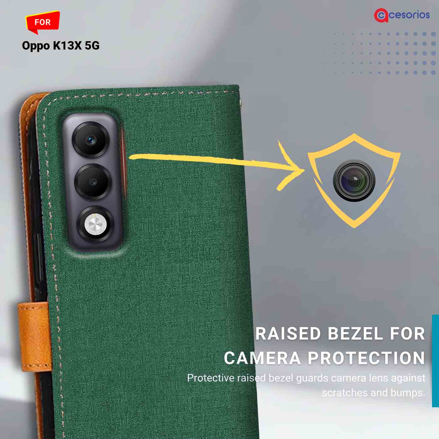 Canvas & Suede back panel — Oppo K13X 5G in Green mobile case