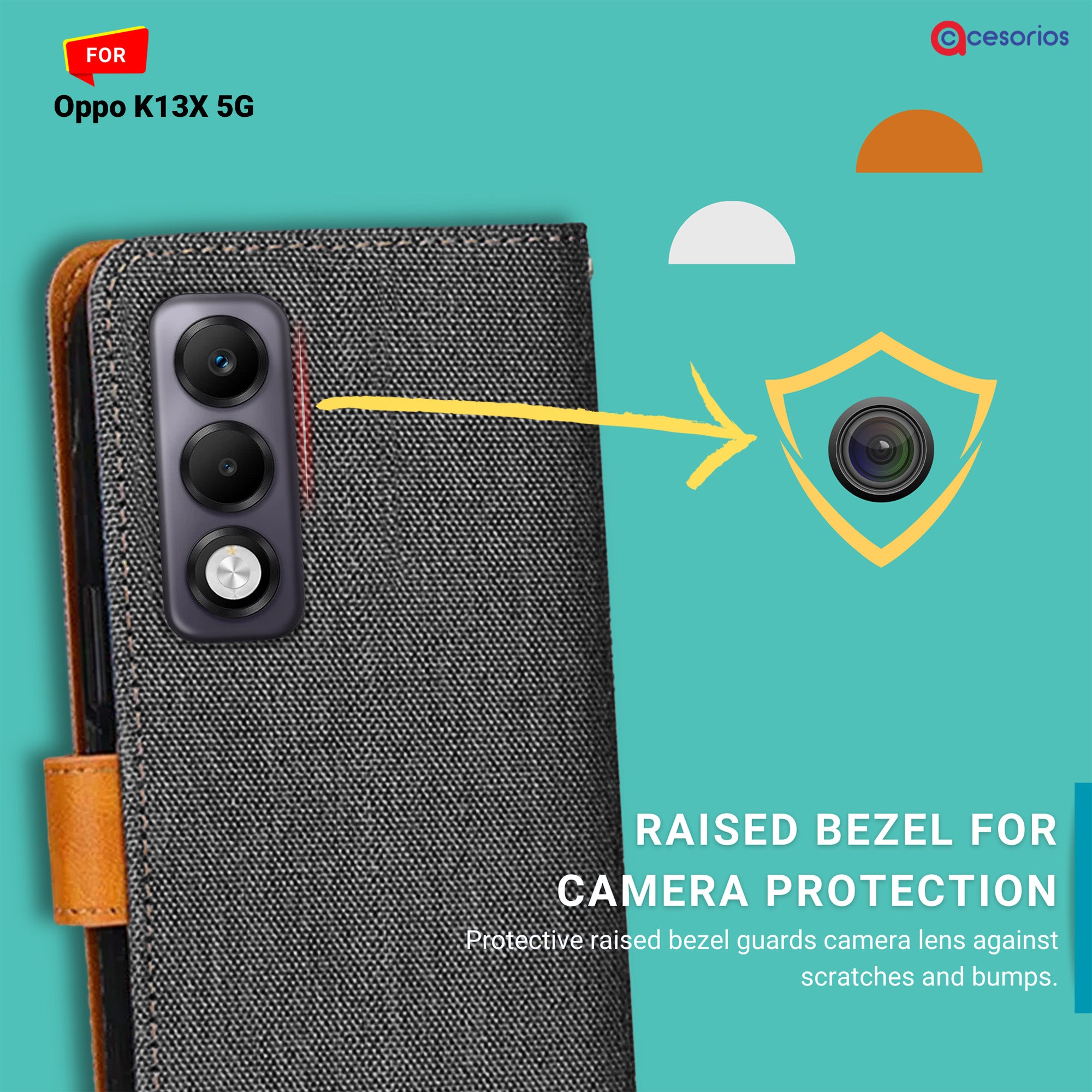 Accesorios Oppo K13X 5G denim flip cover – Grey – Image 2 #color_grey