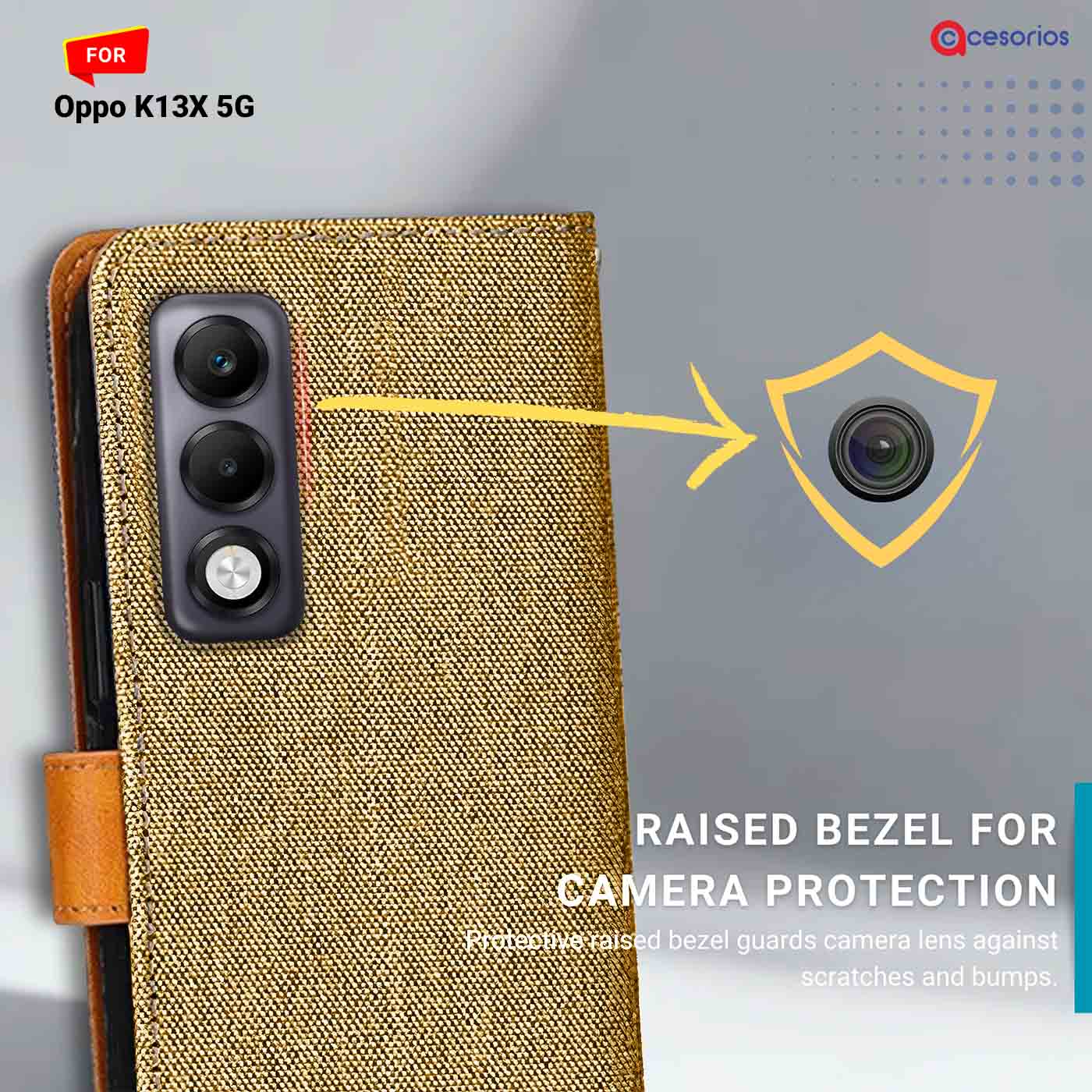 Accesorios Oppo K13X 5G denim flip cover – Light Brown – Image 2 #color_light b